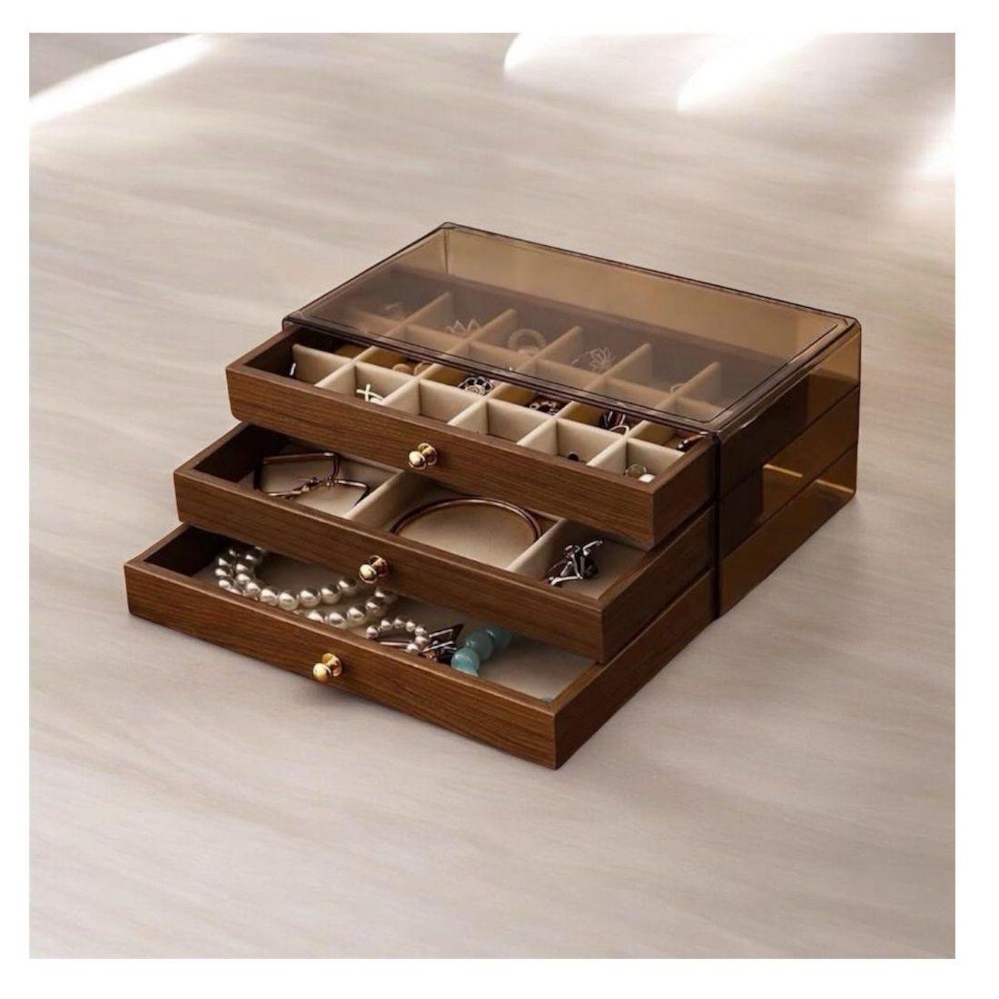 Organizador de Joyas de 3 Niveles con Efecto Madera LD-1032-4