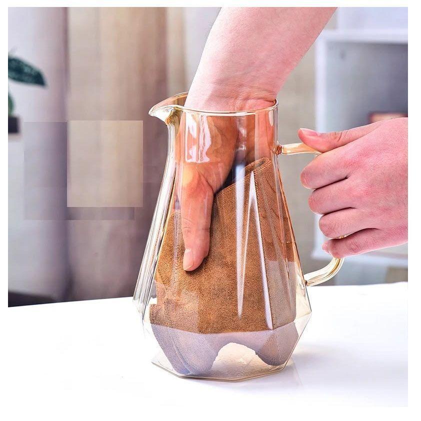 Juego de Jarra con 6 Tazas de Vidrio Estilo Diamante Ámbar 7 Piezas-2