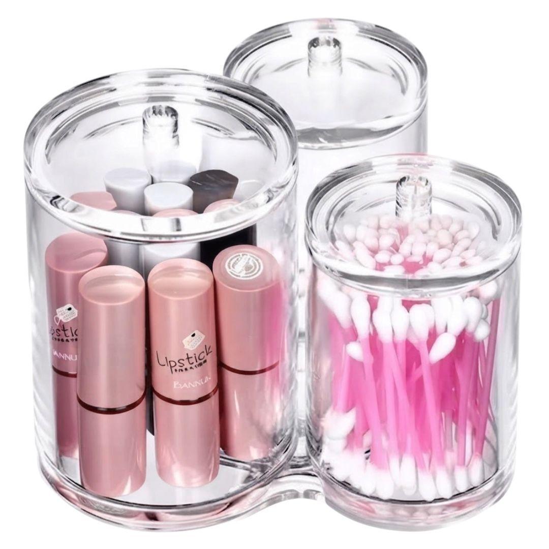 Organizador Acrílico Para Cosméticos Multifuncional de 3 Cilindros Unidos JN-112-2