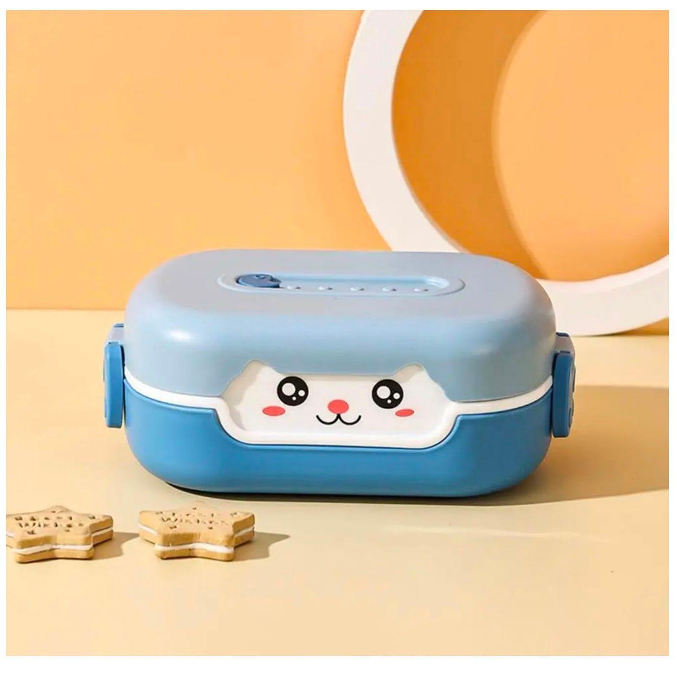 Lonchera Infantil Azul con Compartimentos y Cuchara Para Comida y Snacks Niños-3