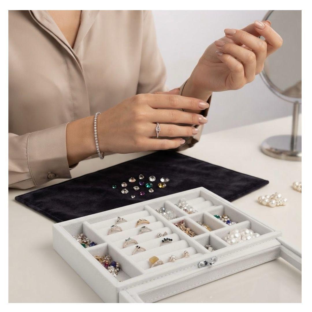 Caja Joyero Organizador de Terciopelo con Tapa de Vidrio Modelo LD-1016-1