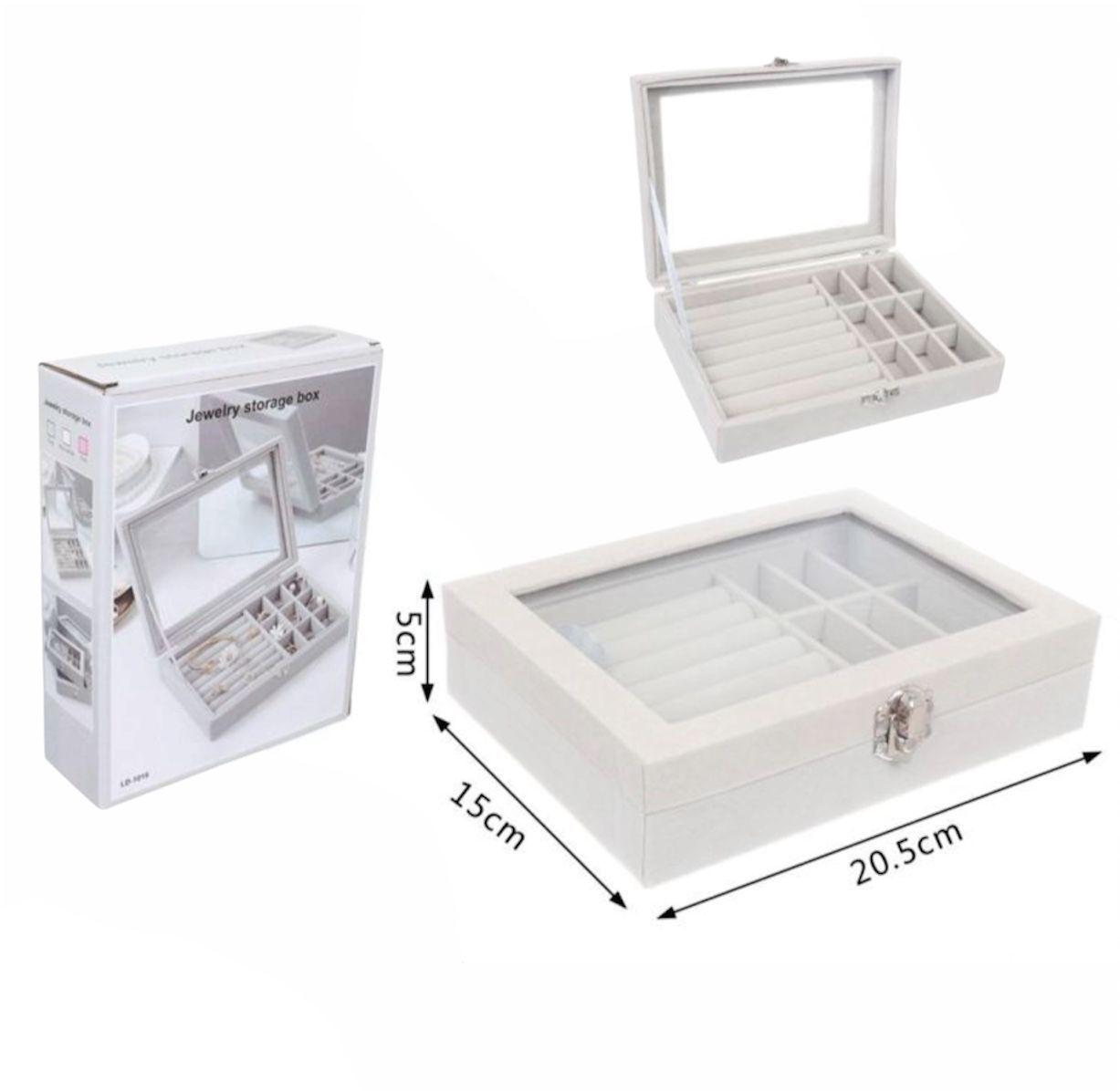 Caja Joyero Organizador de Terciopelo con Tapa de Vidrio Modelo LD-1016-2