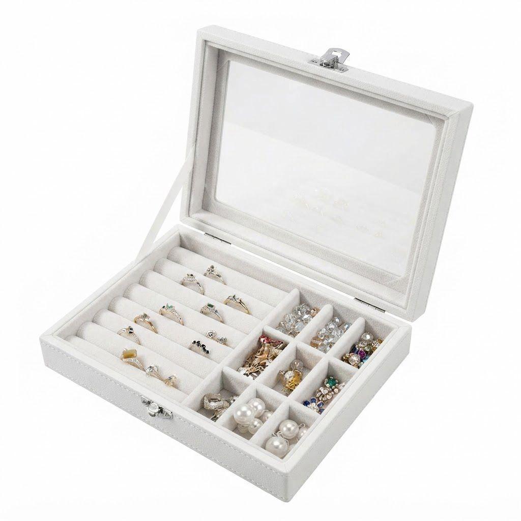 Caja Joyero Organizador de Terciopelo con Tapa de Vidrio Modelo LD-1016-3