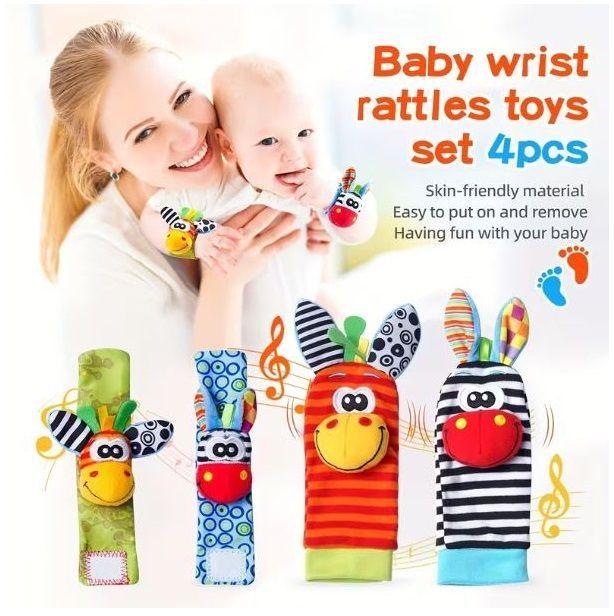 Juego De 4 Sonajeros Estimulantes Pulseras y Calcetas Para Bebe-4