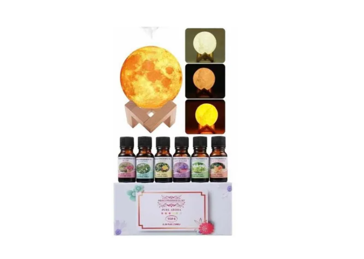 Lampara Luna Humidificador De Colores + 6 Esencias Aromáticas De 10ml-3