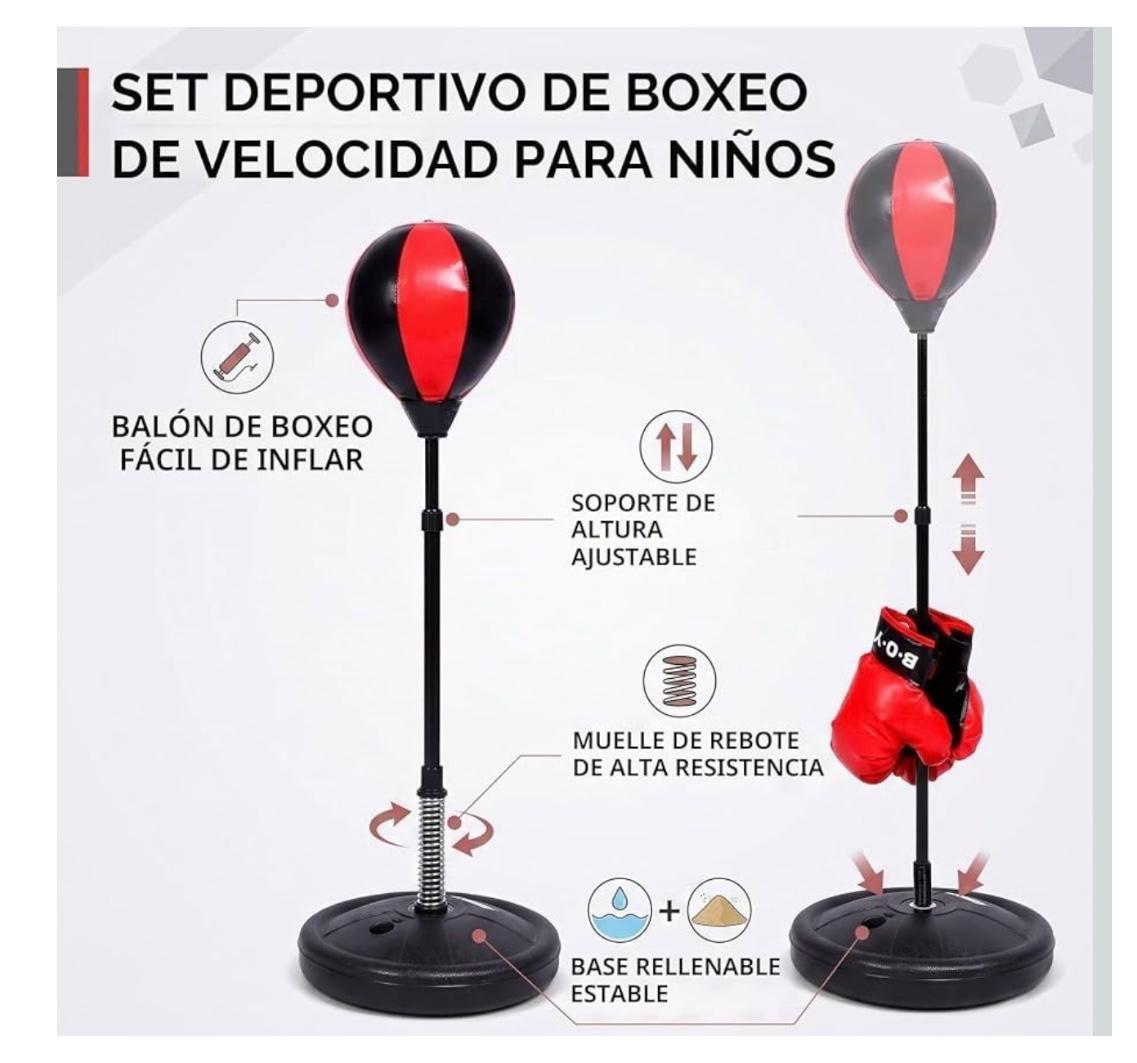 Set de Boxeo Para Niños Con Saco de Pie y Guantes Altura Regulable-3