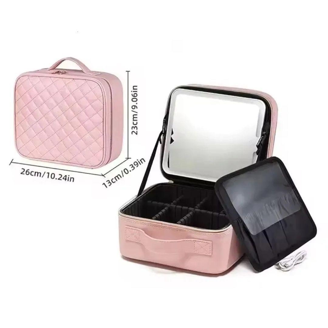 Maletín Organizador de Maquillaje Portátil con Espejo LED e Iluminación -4