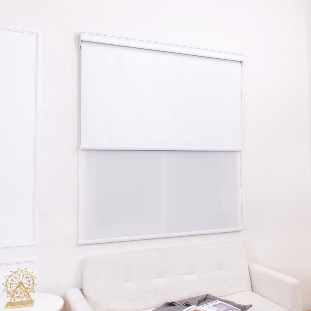 Cortina Roller Blackout doble tela 180x200 con cenefa blanco-3