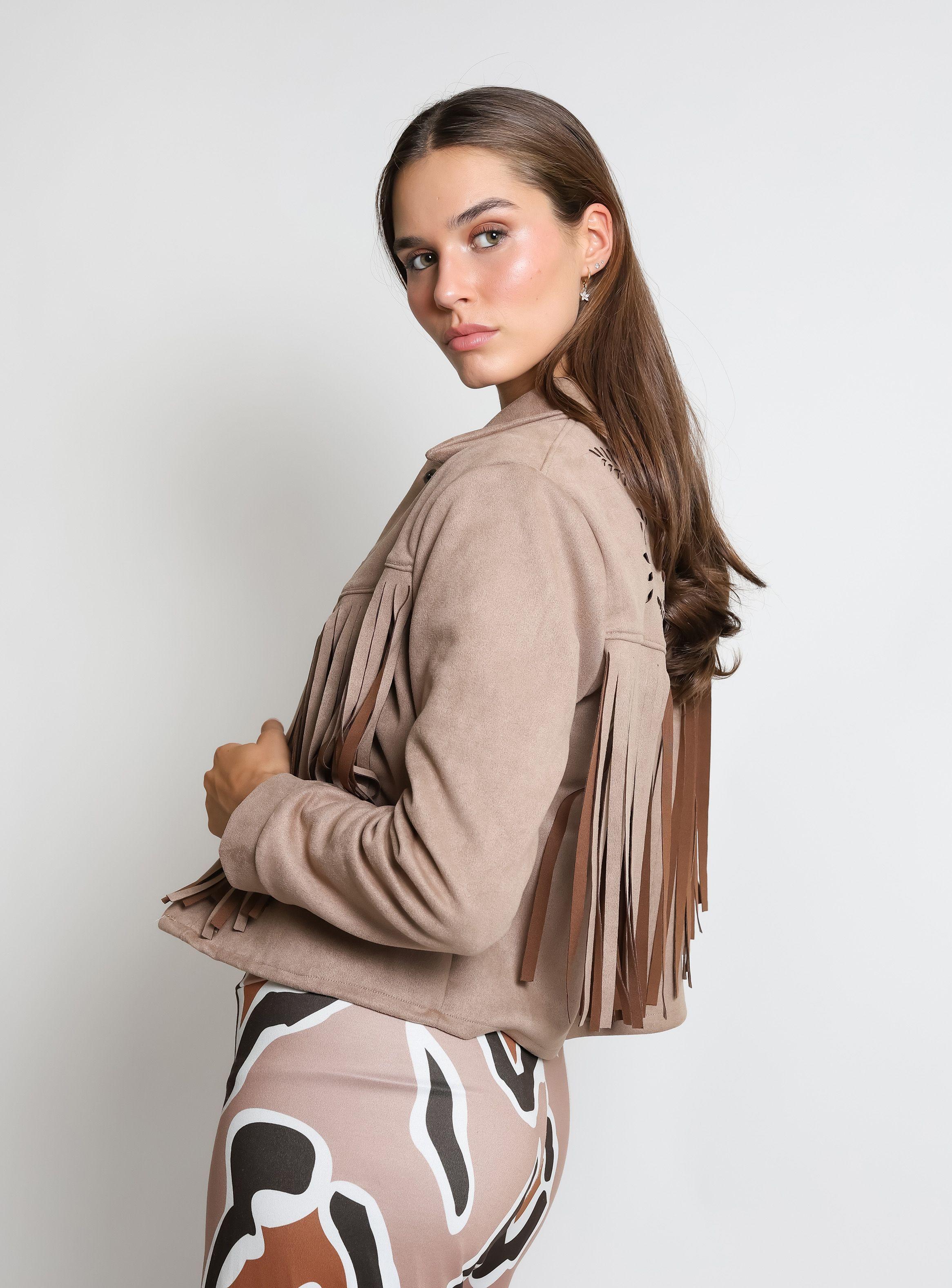  Chaqueta Flecos Corta Beige Natalia Seguel-1