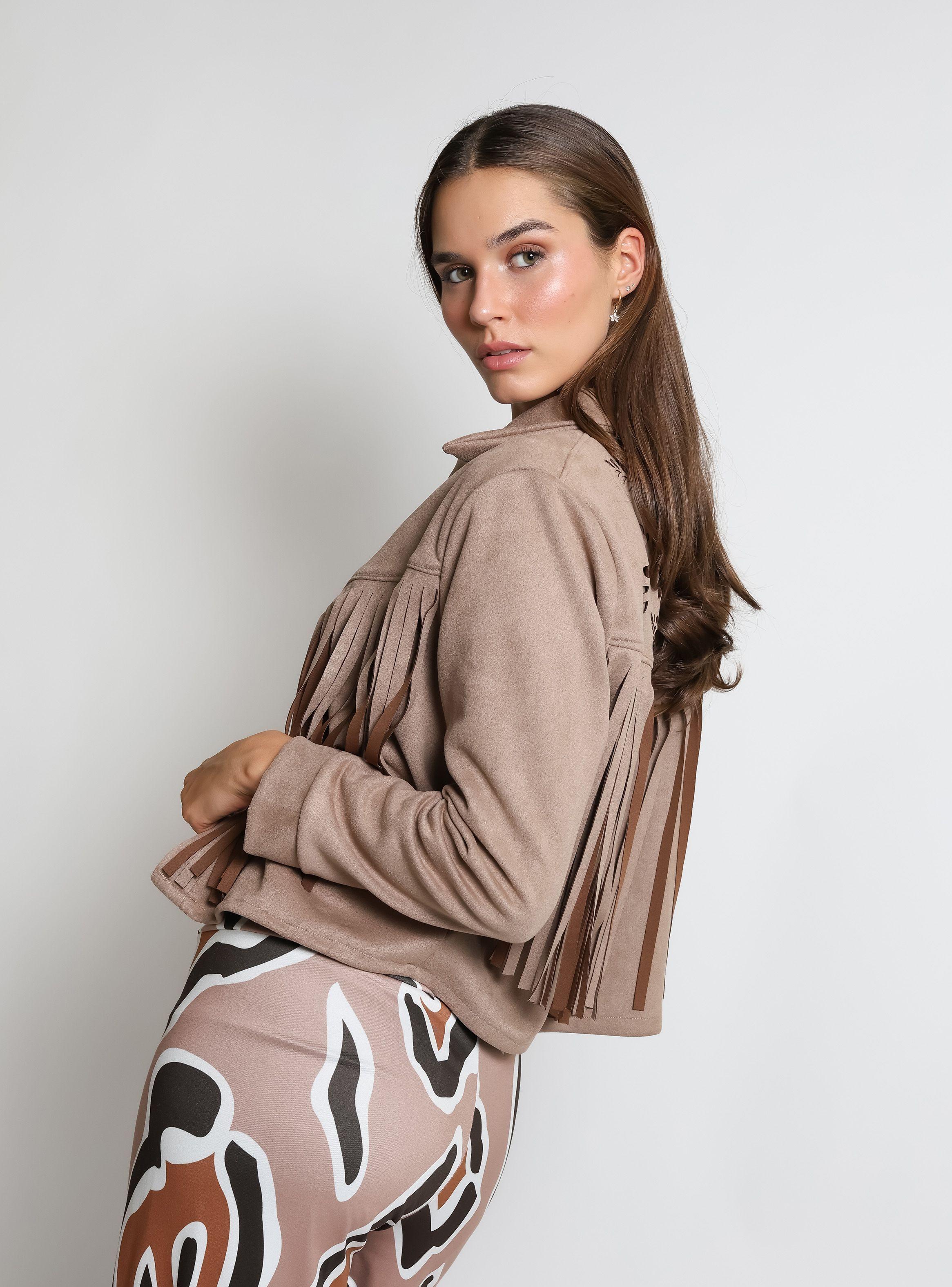  Chaqueta Flecos Corta Beige Natalia Seguel-2