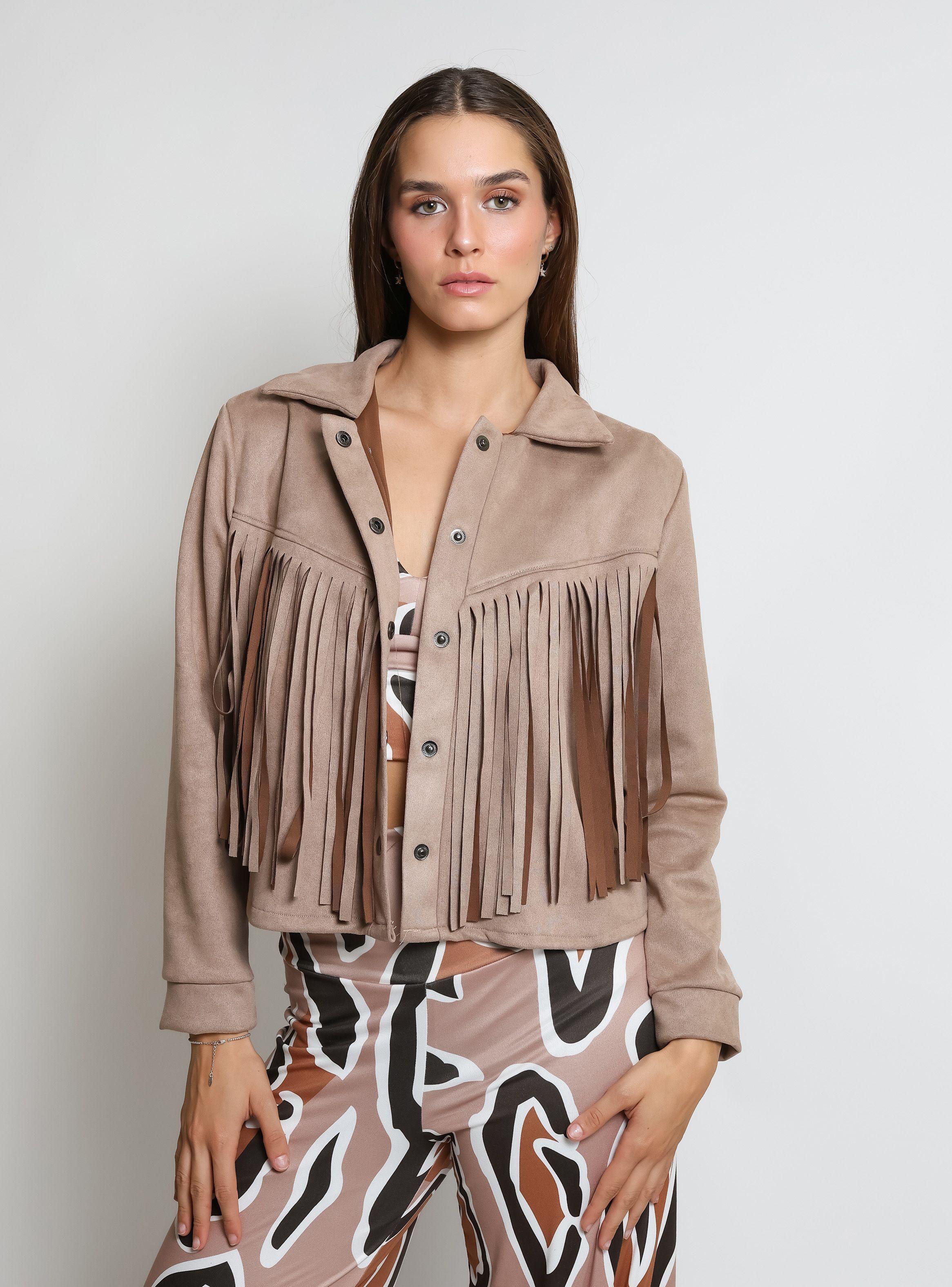  Chaqueta Flecos Corta Beige Natalia Seguel-4