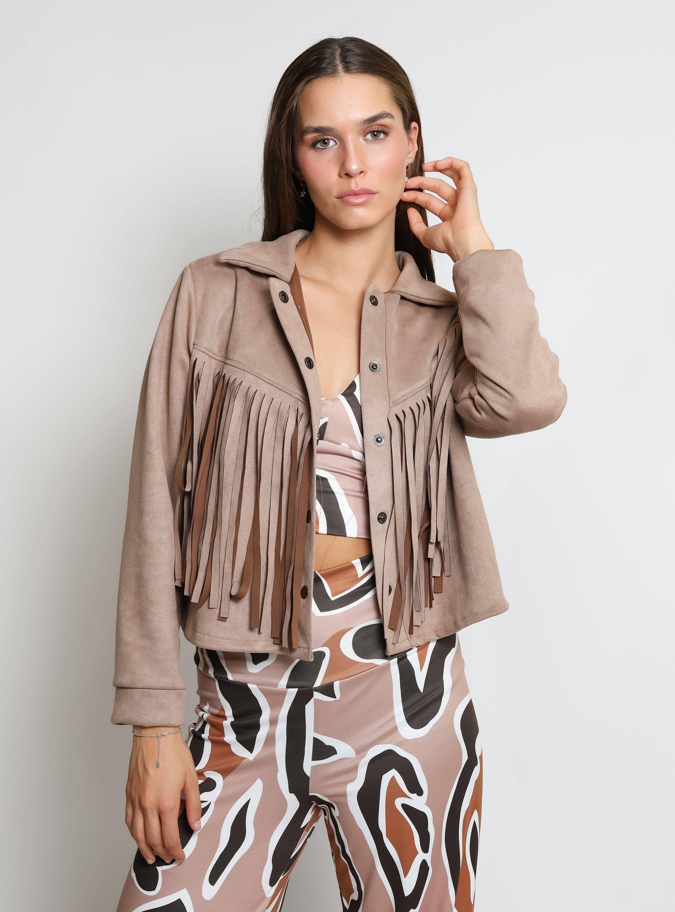  Chaqueta Flecos Corta Beige Natalia Seguel-5