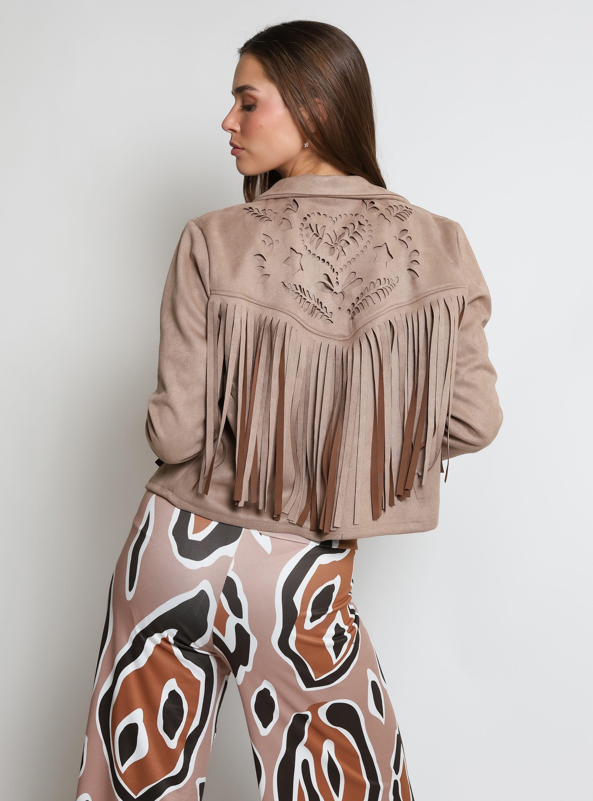  Chaqueta Flecos Corta Beige Natalia Seguel-6