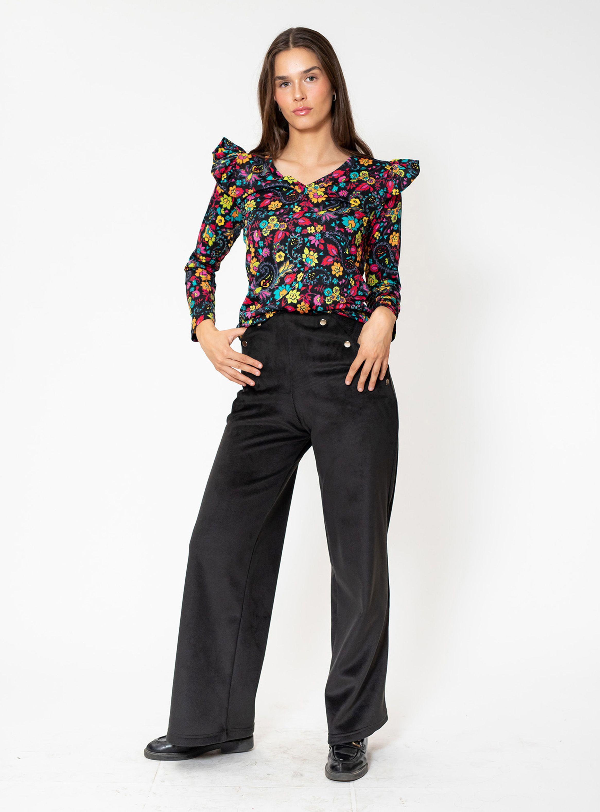Polera Tami Negro Florcitas Natalia Seguel-1