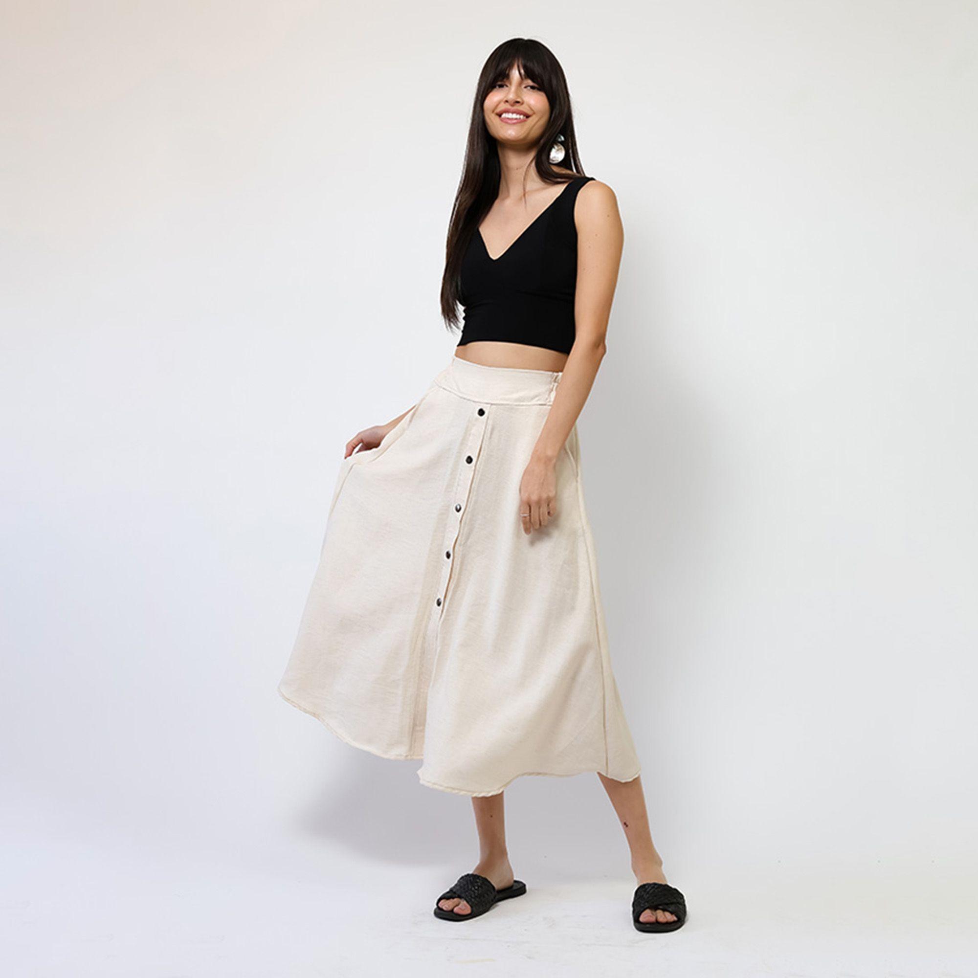 Falda Lino Crudo Botones - Diseño Chileno | Natalia Seguel-2