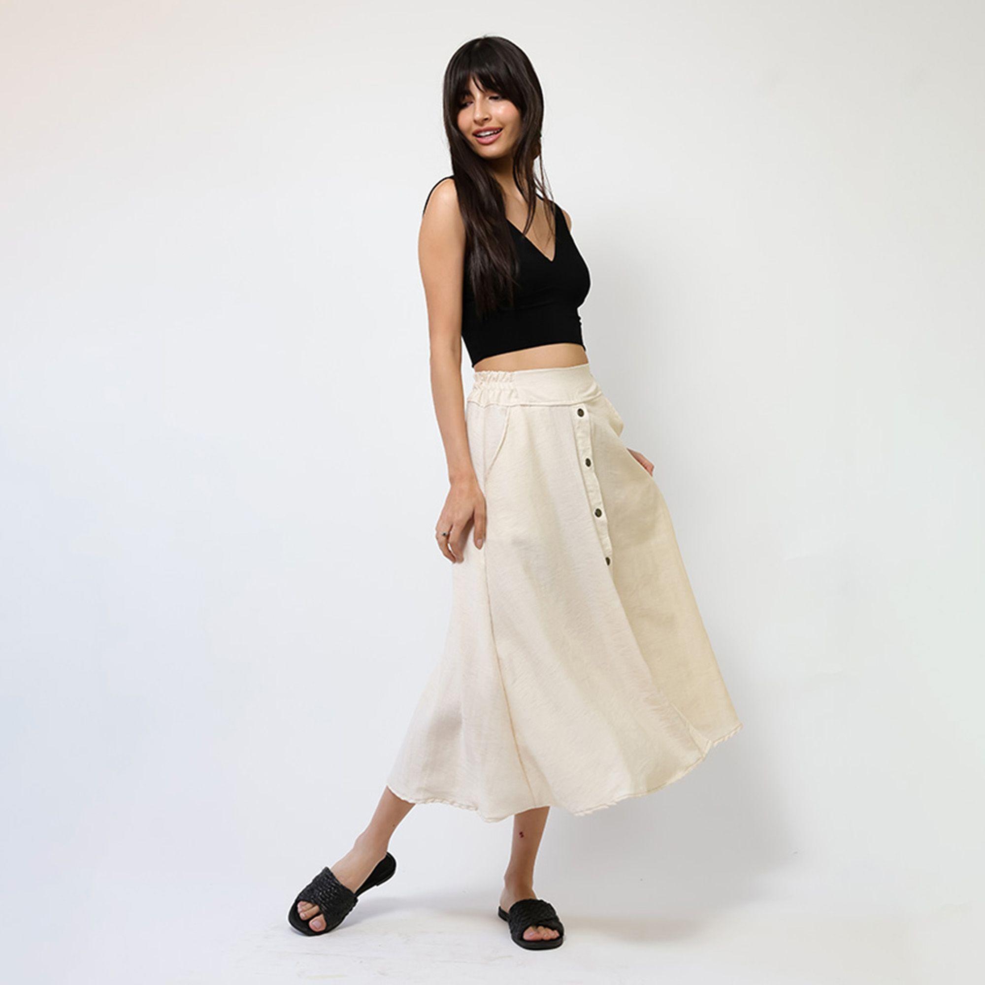 Falda Lino Crudo Botones - Diseño Chileno | Natalia Seguel-3