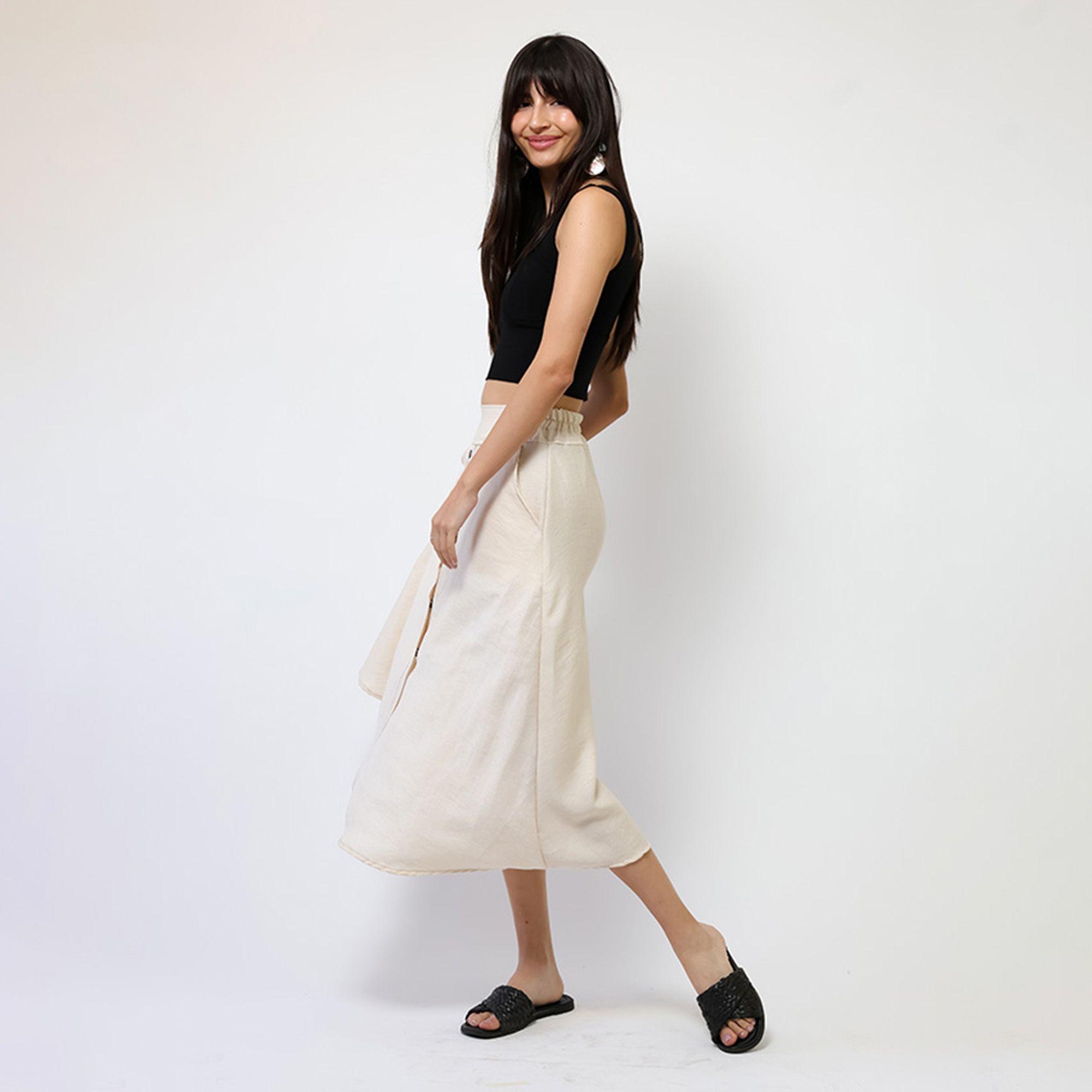 Falda Lino Crudo Botones - Diseño Chileno | Natalia Seguel-4