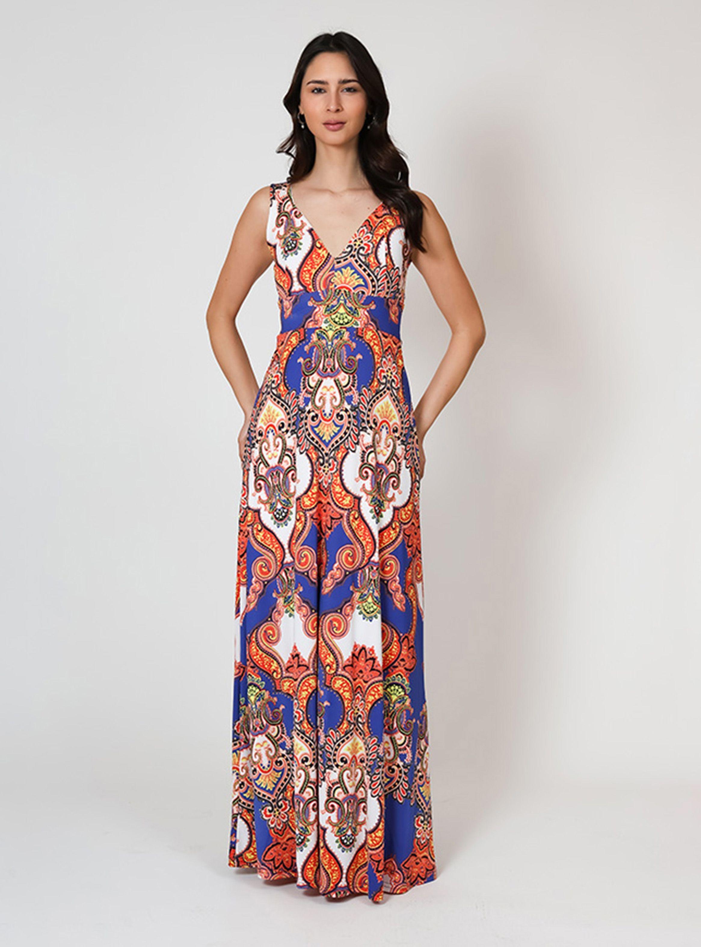 Vestido Vera Sin Mangas Azul Naranjo Pasley Natalia Seguel-2