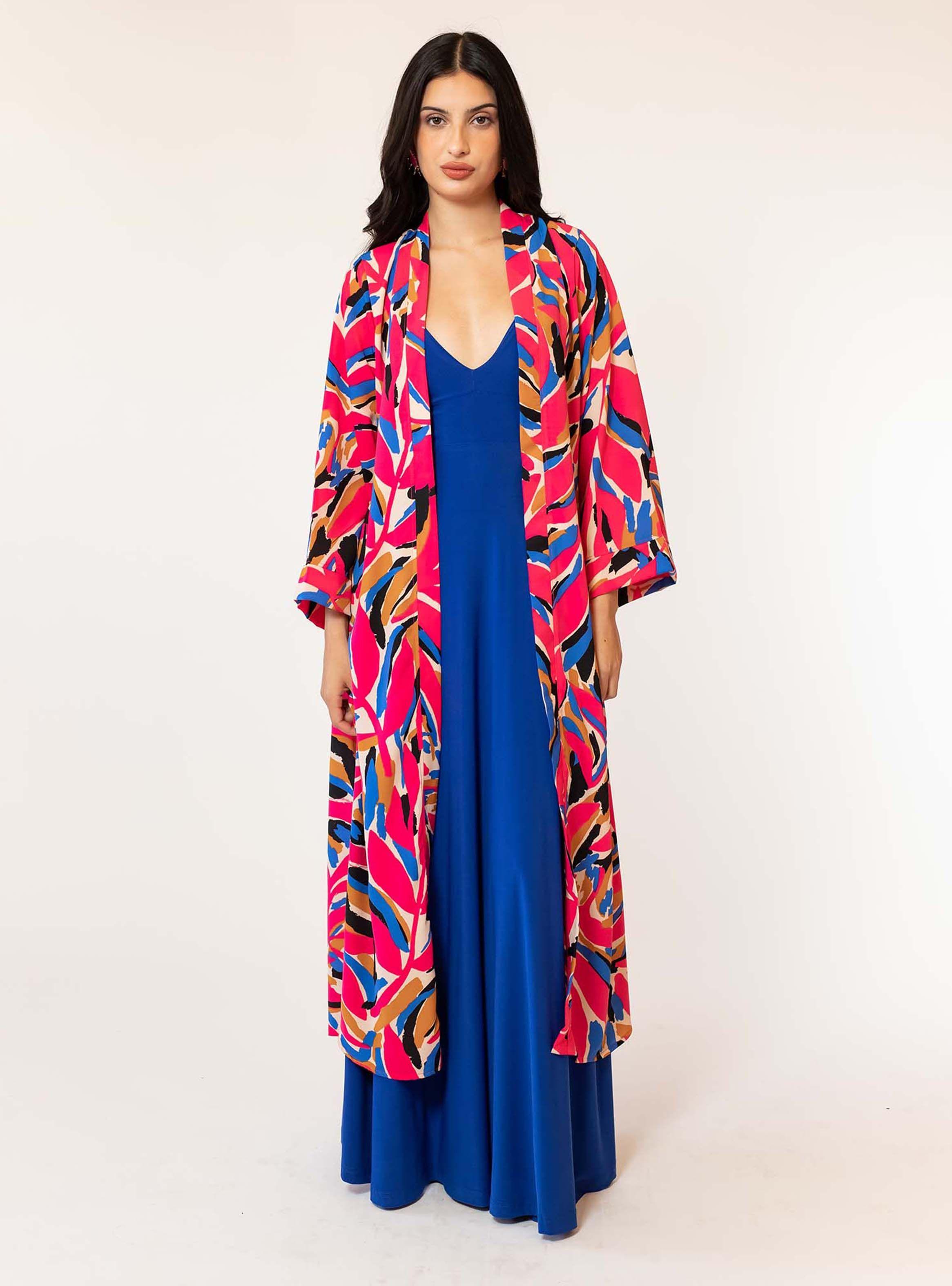Kimono Largo Hojas Fucsia Natalia Seguel-2