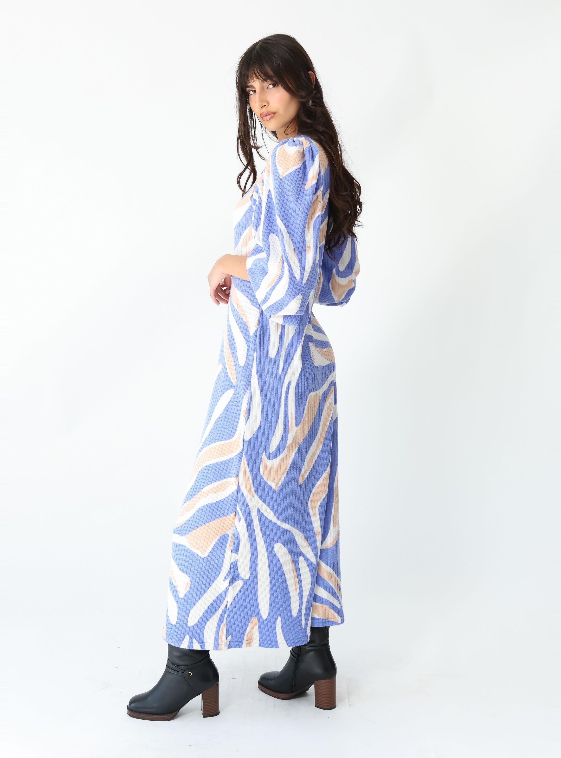 Vestido Andy Celeste Manchas Beige - Diseño de Autor | Natalia Seguel-3