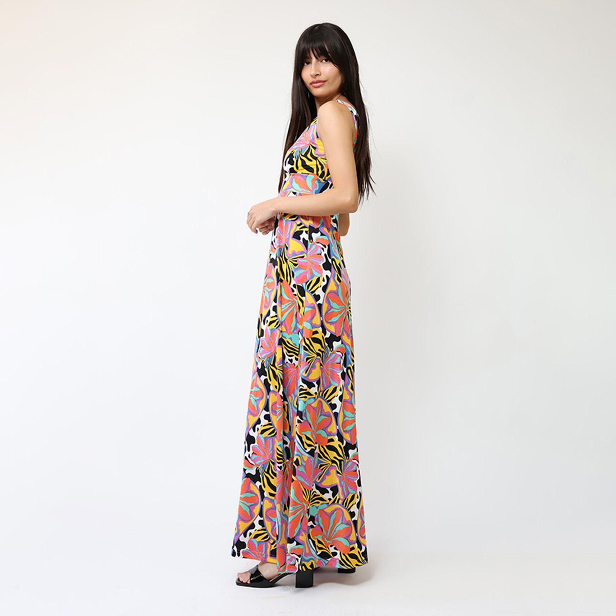 Vestido Camile Flores Naranjas turquesa Amarillo | Natalia Seguel-3