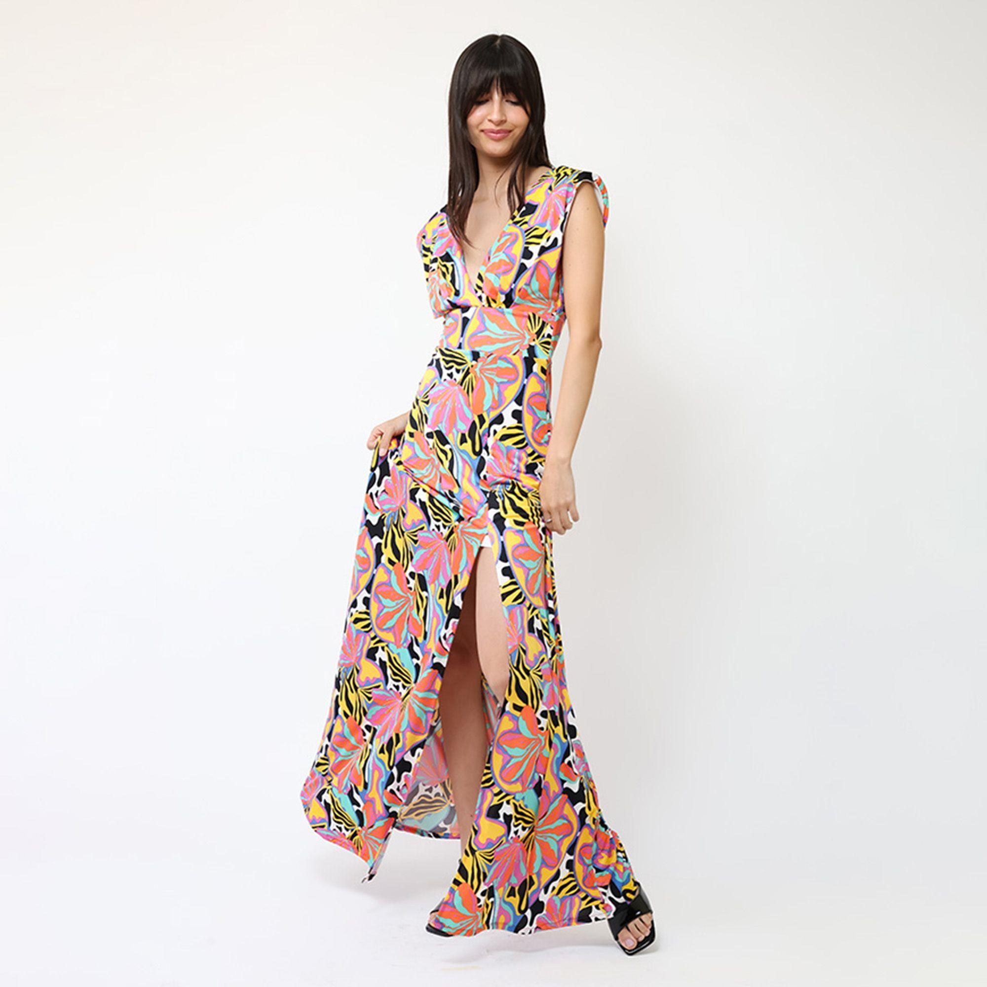 Vestido Camile Flores Naranjas turquesa Amarillo | Natalia Seguel-6