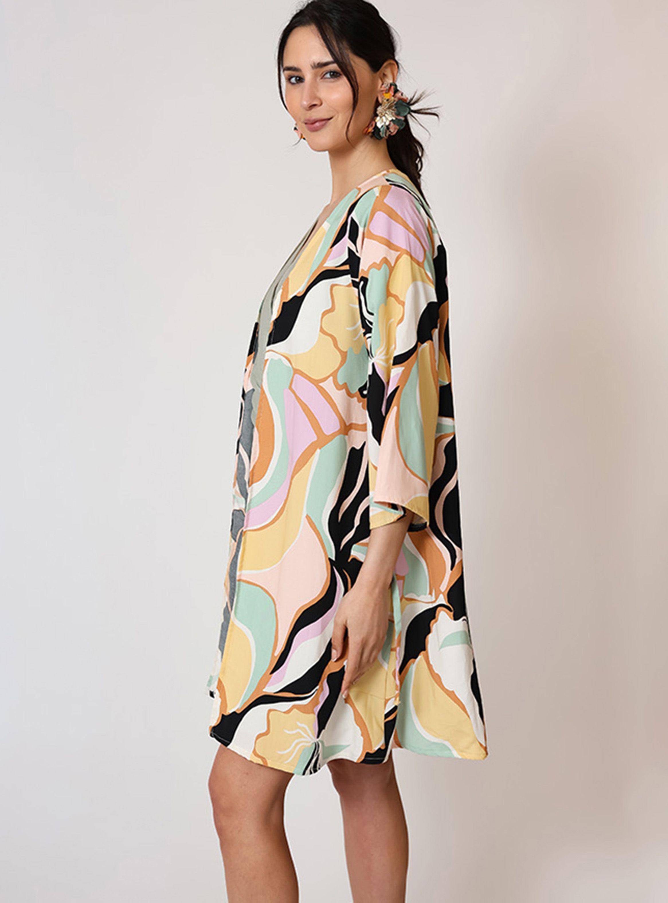 Kimono Corto Hojas Colores Pastel Natalia Seguel-2