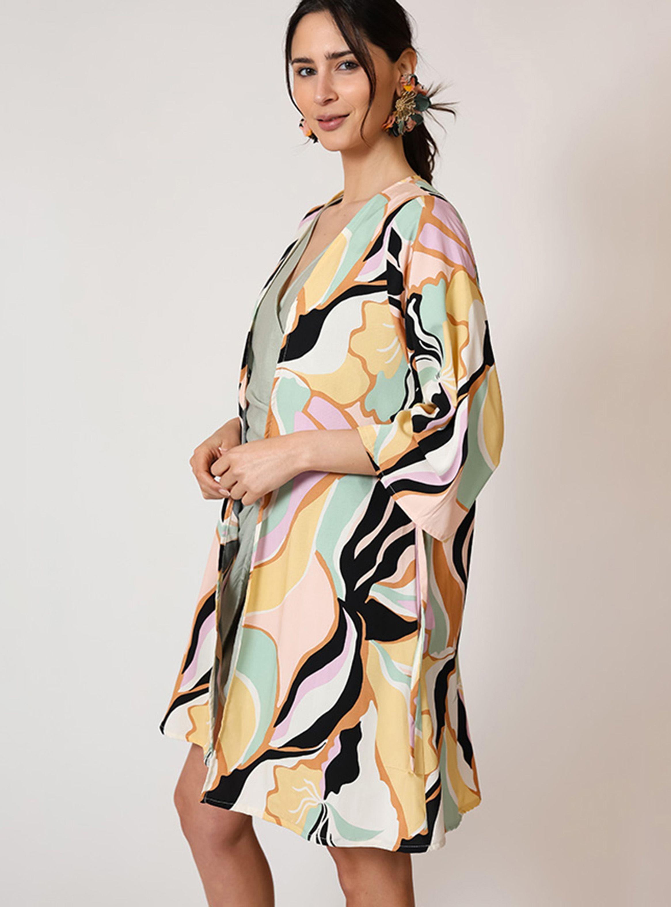 Kimono Corto Hojas Colores Pastel Natalia Seguel-3