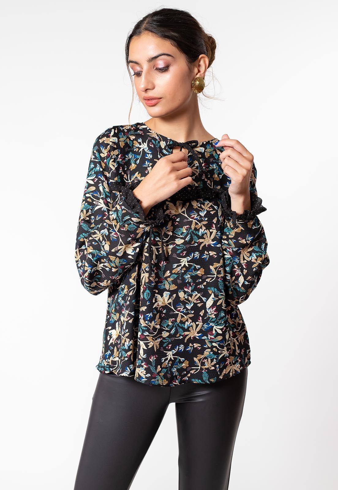 Blusa Helena Negro Hojas Natalia Seguel-3