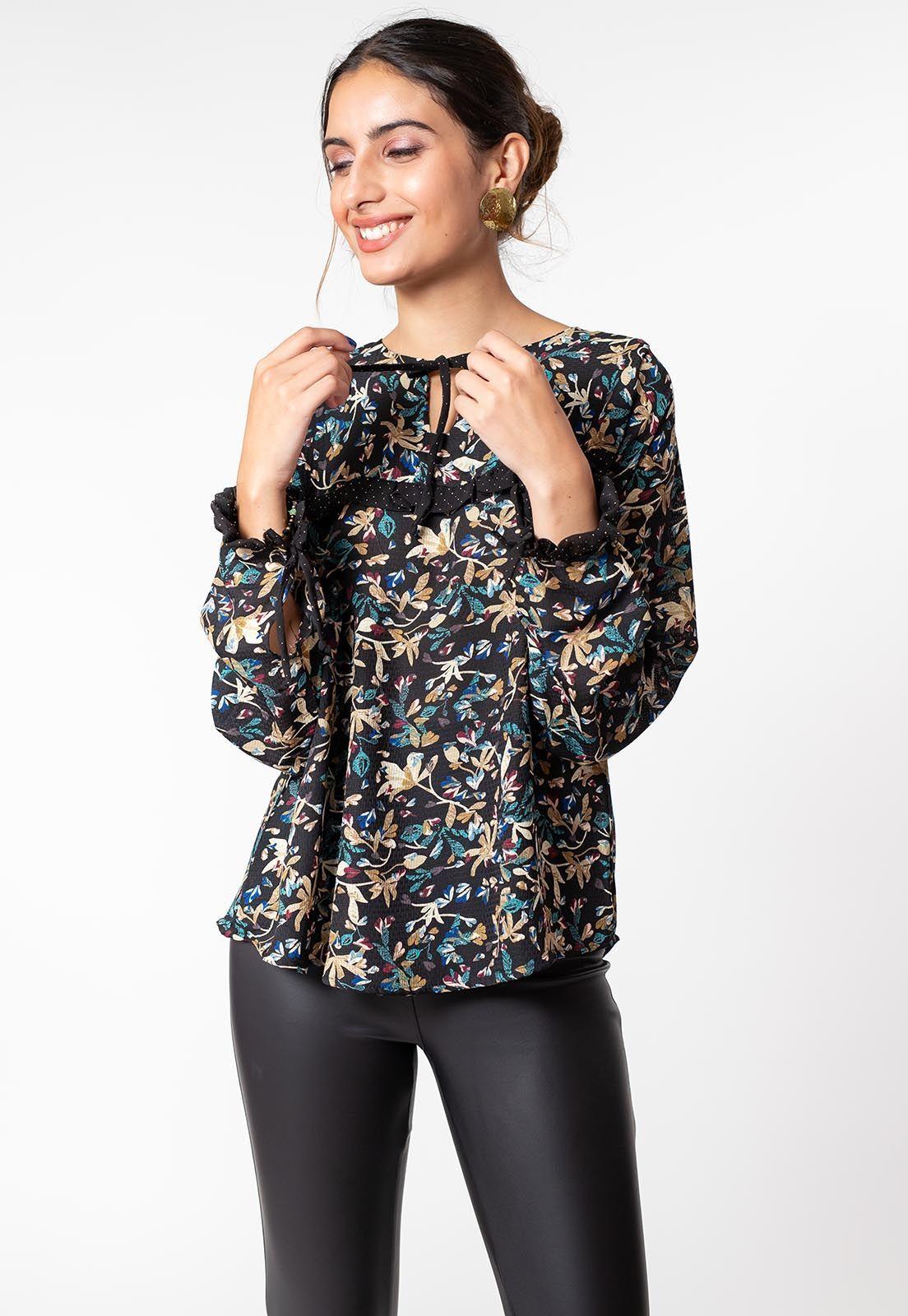 Blusa Helena Negro Hojas Natalia Seguel-4