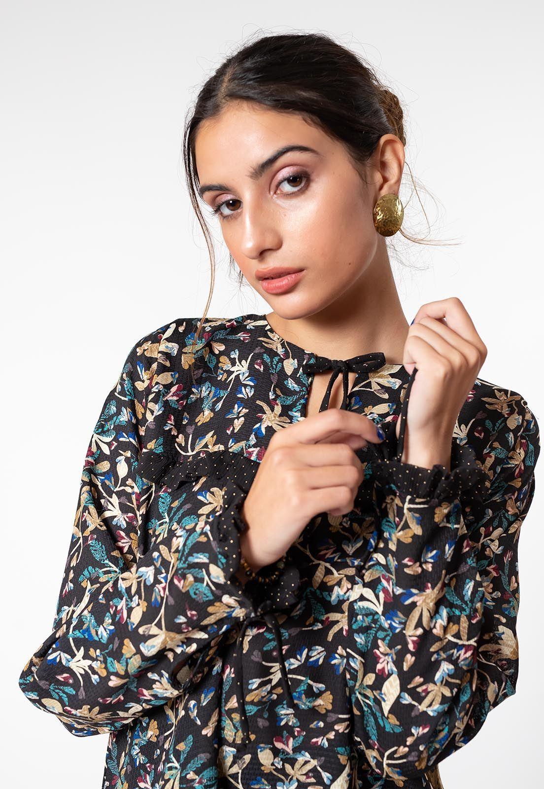 Blusa Helena Negro Hojas Natalia Seguel-5