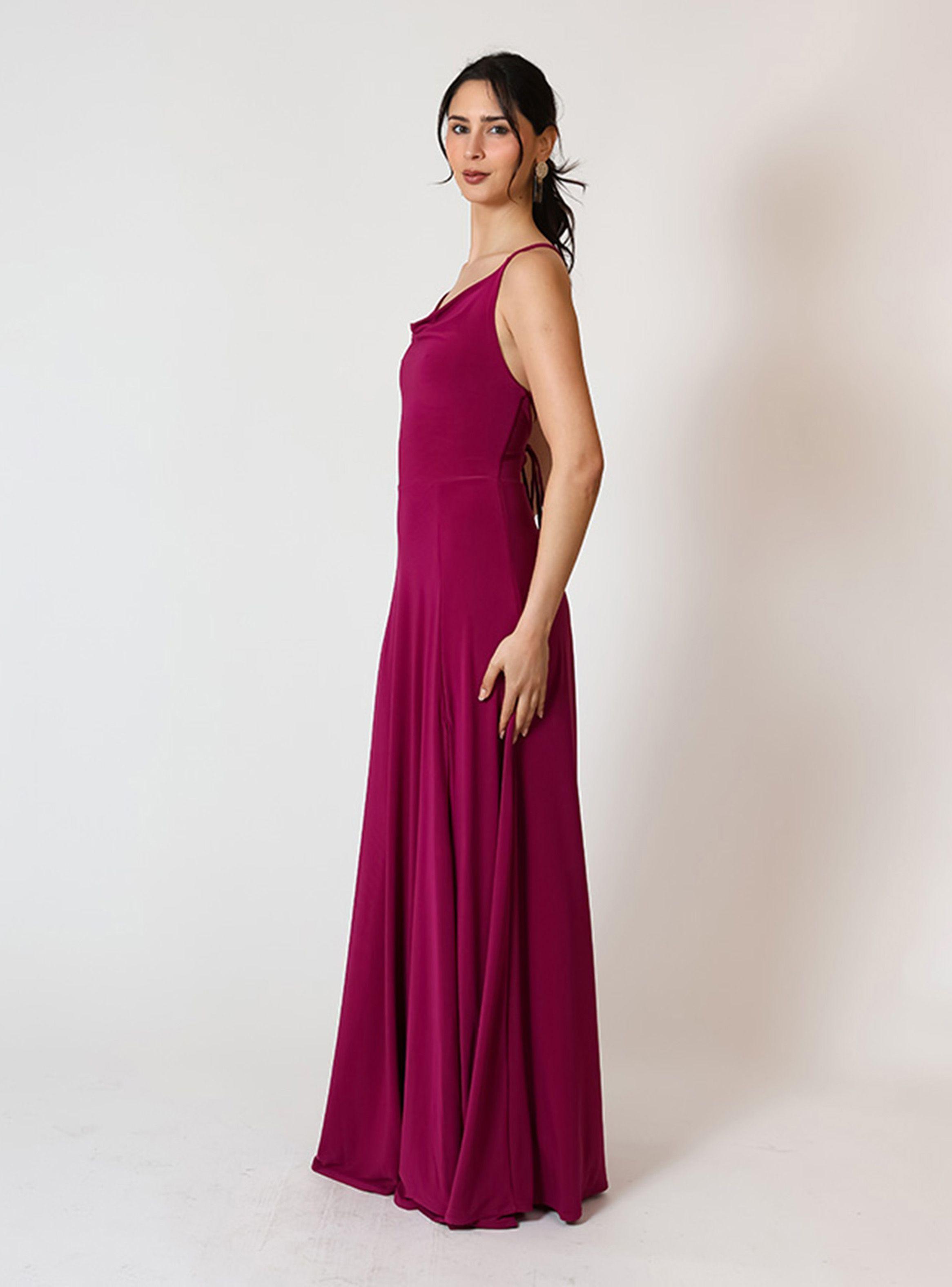 Vestido Zara Drapeado Tajo Magenta Natalia Seguel-2