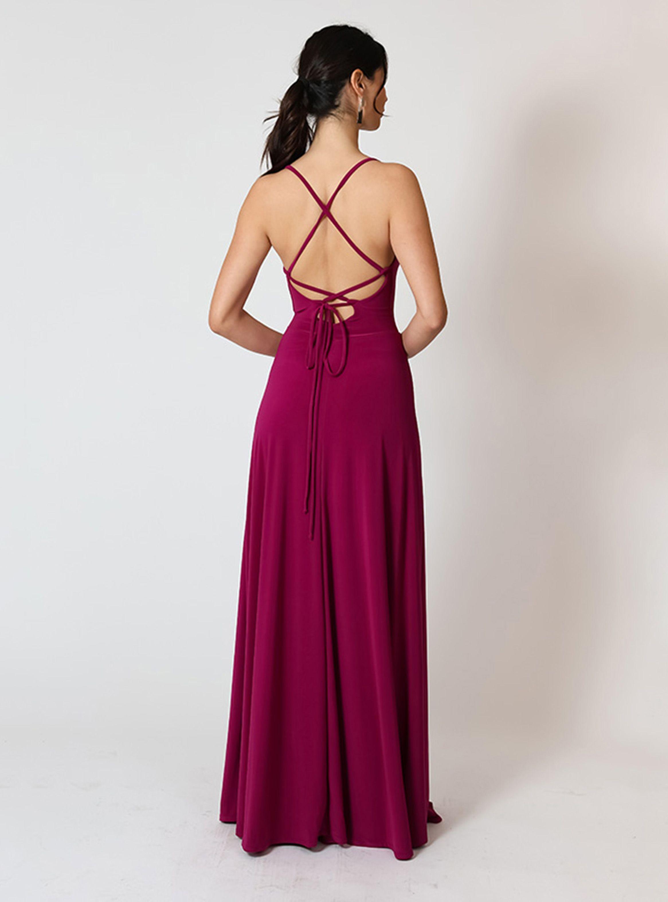 Vestido Zara Drapeado Tajo Magenta Natalia Seguel-3