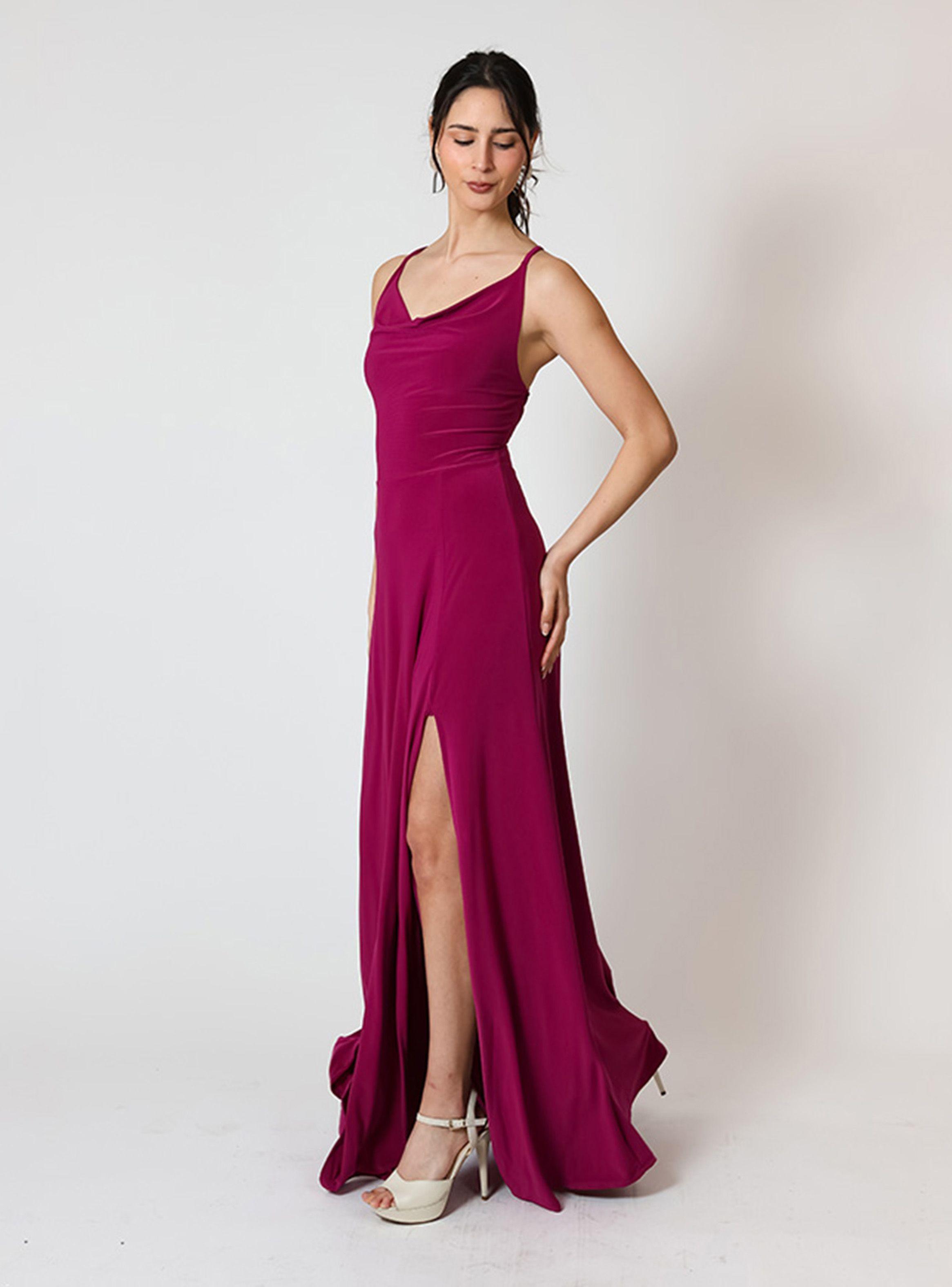 Vestido Zara Drapeado Tajo Magenta Natalia Seguel-4