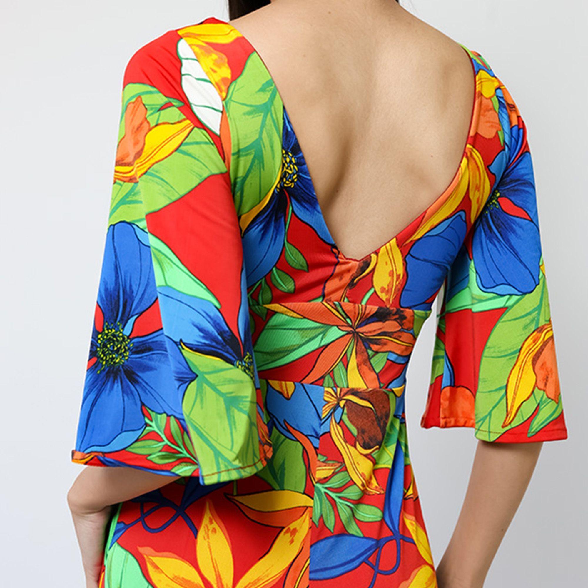 Vestido Magdalena Hojas Rojo Verde Azul | Natalia Seguel-6