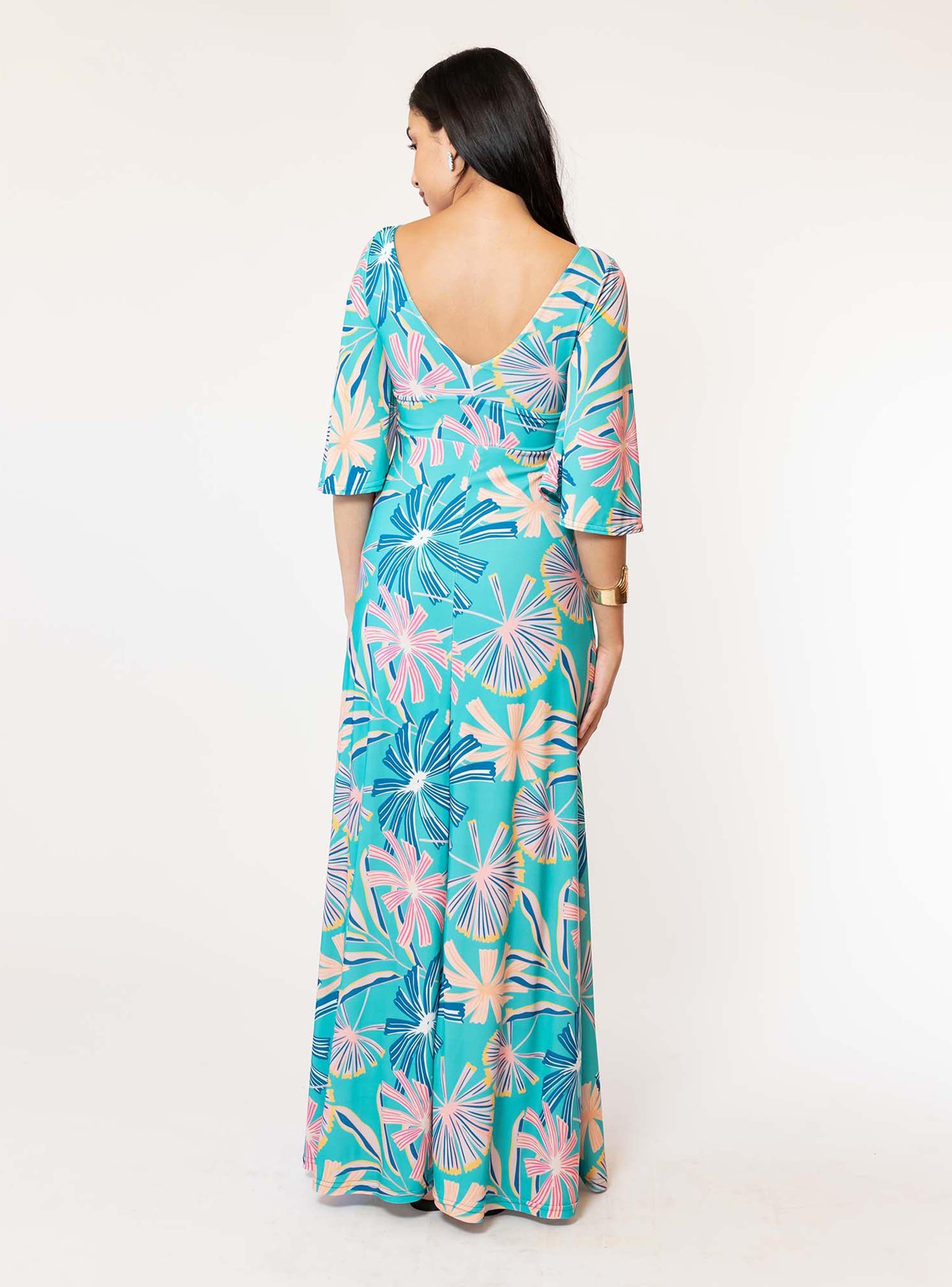 Vestido Magdalena Turquesa Flores Natalia Seguel-2