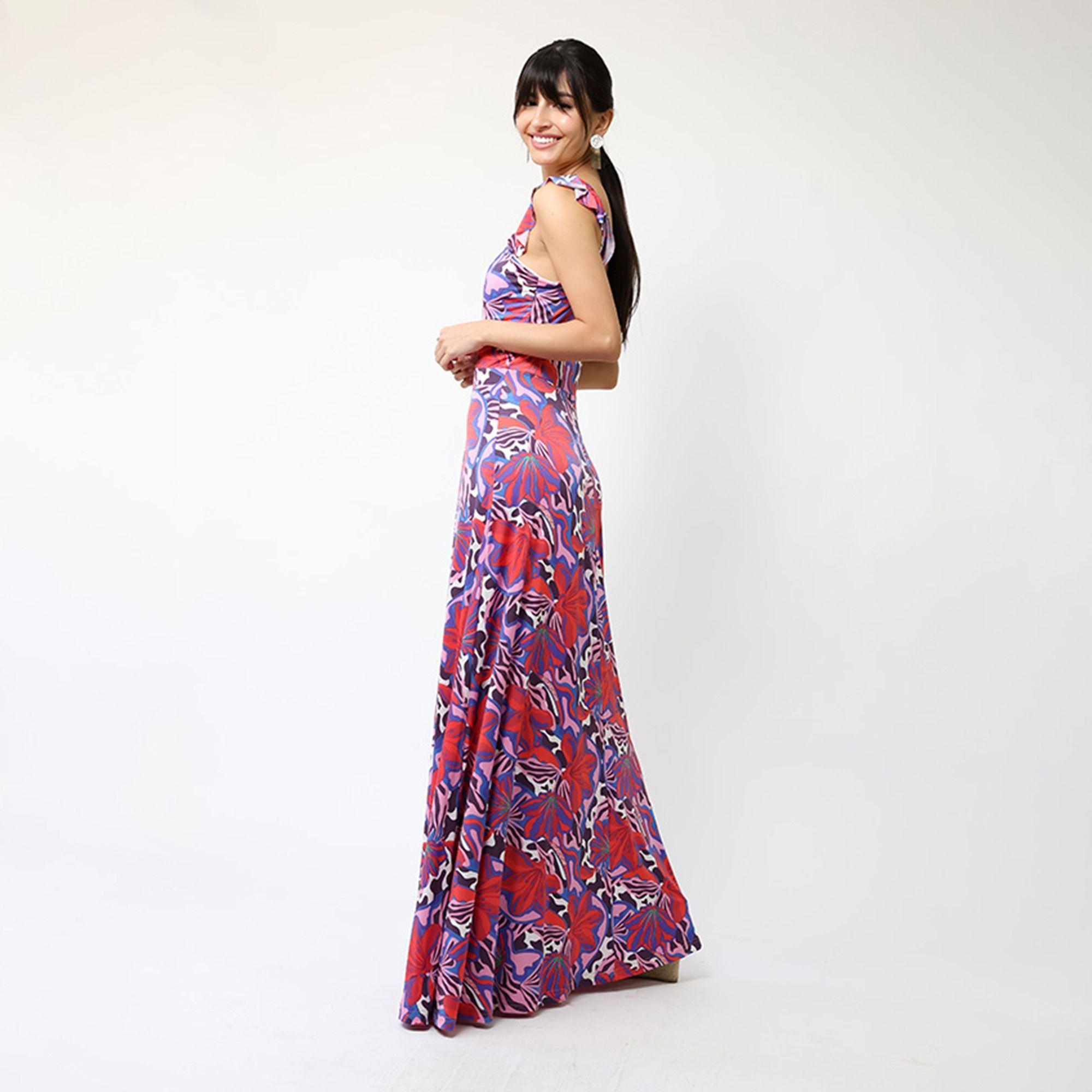 Vestido Mercedes Violeta Hojas Fucsia | Natalia Seguel-2