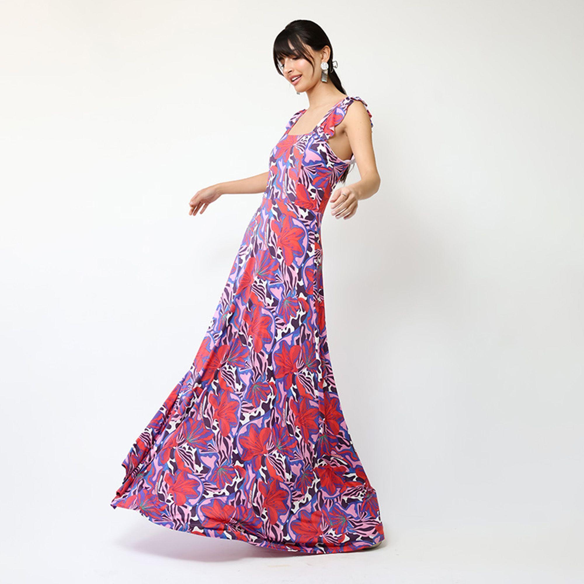 Vestido Mercedes Violeta Hojas Fucsia | Natalia Seguel-5