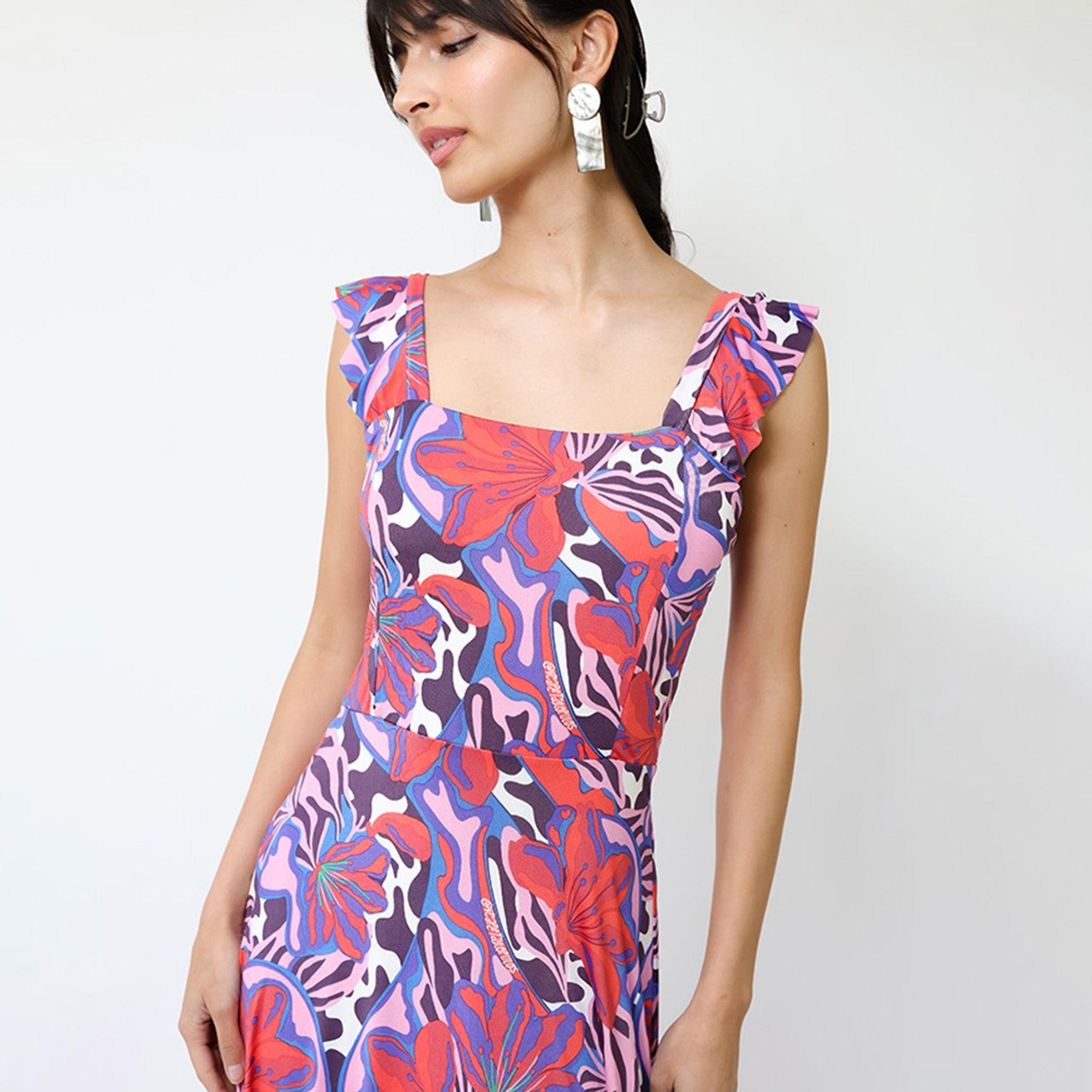 Vestido Mercedes Violeta Hojas Fucsia | Natalia Seguel-6