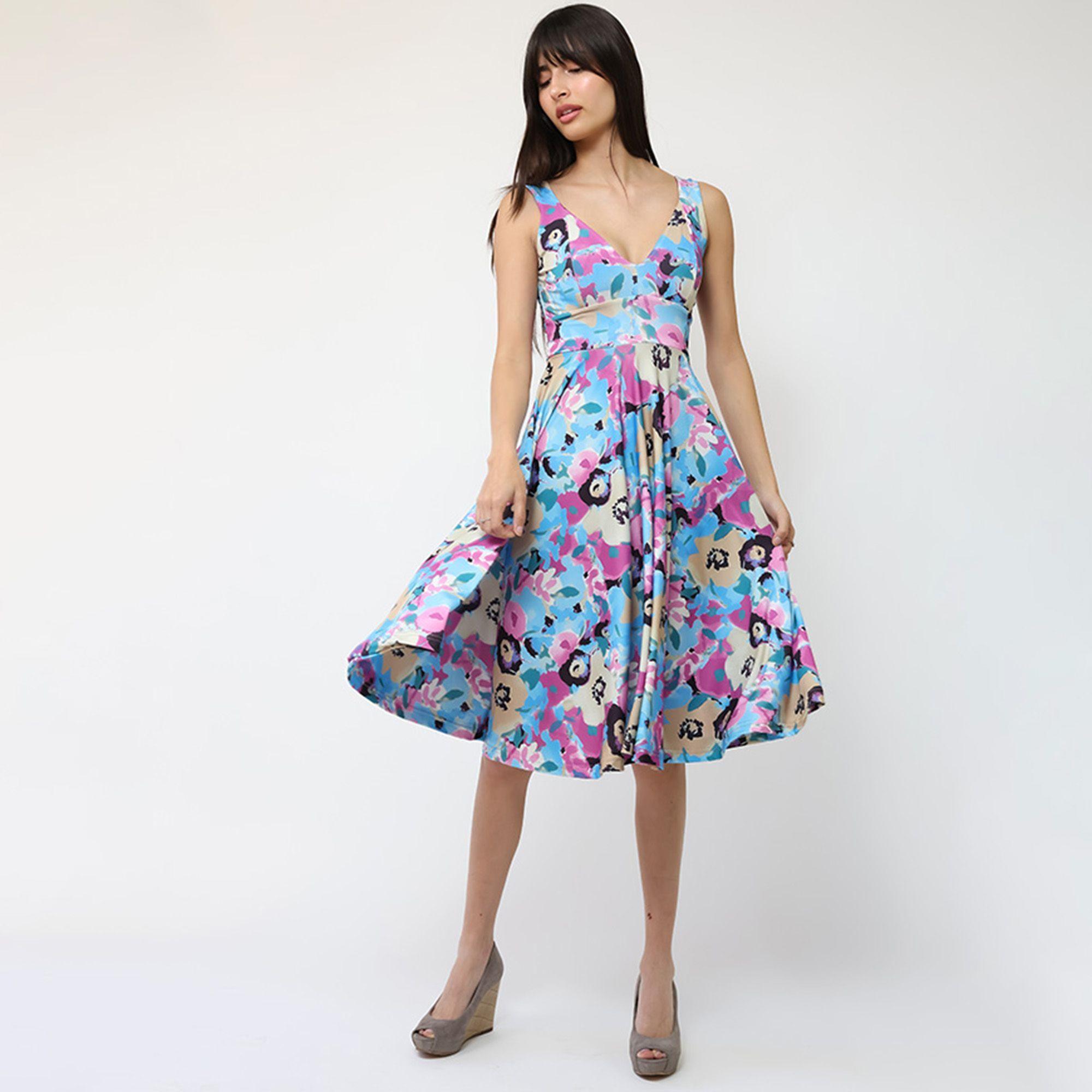 Vestido Dani Celeste Flores Fucsia Natalia Seguel-5