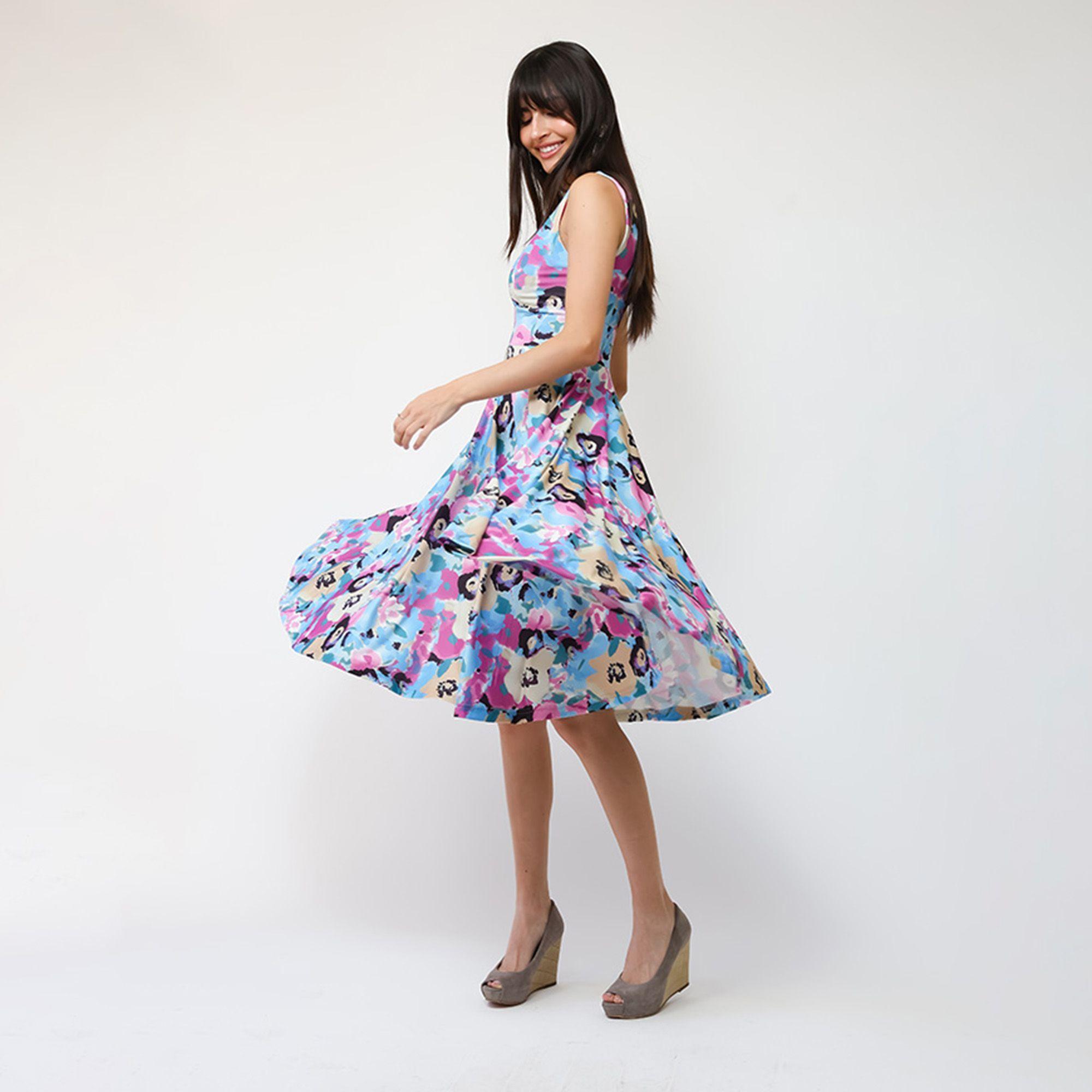 Vestido Dani Celeste Flores Fucsia Natalia Seguel-6