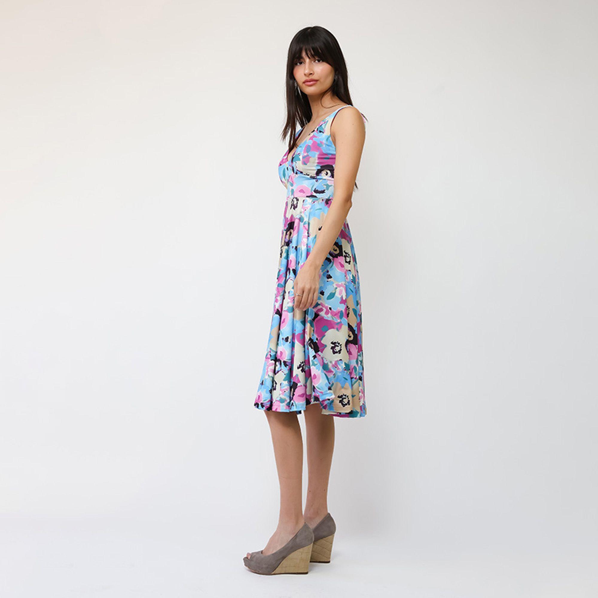 Vestido Dani Celeste Flores Fucsia Natalia Seguel-2