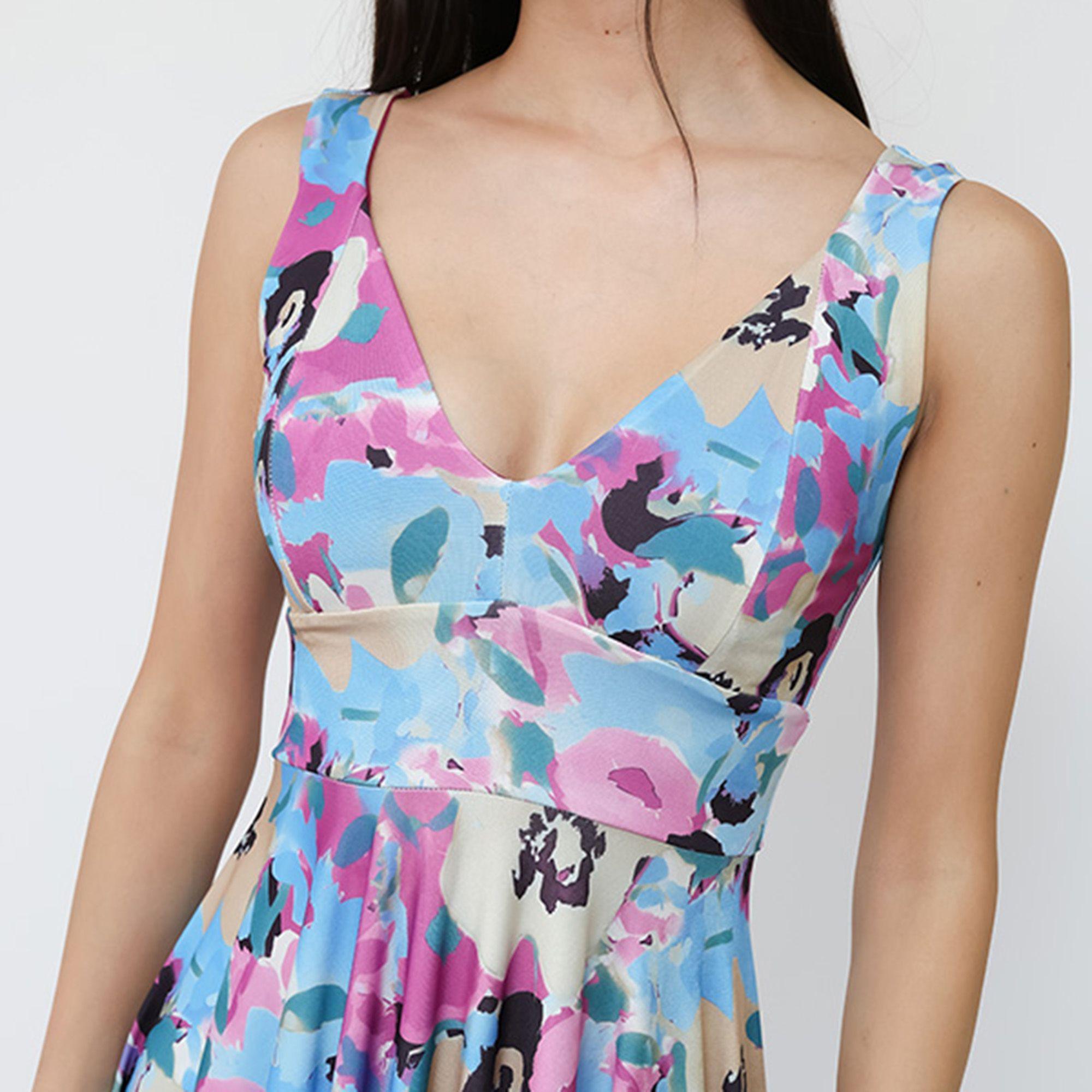 Vestido Dani Celeste Flores Fucsia Natalia Seguel-7