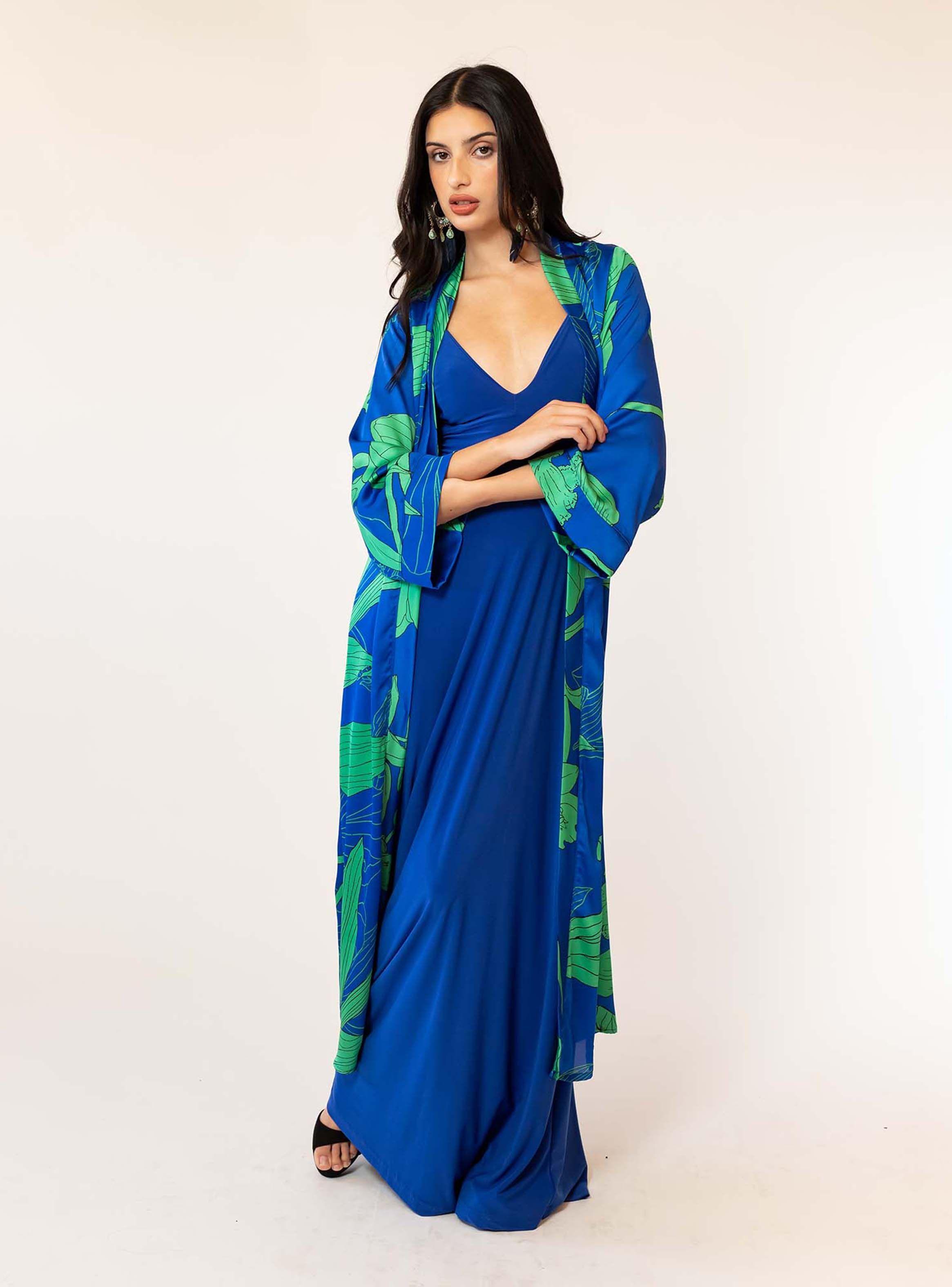 Kimono Azul Hojas Verde Natalia Seguel-1
