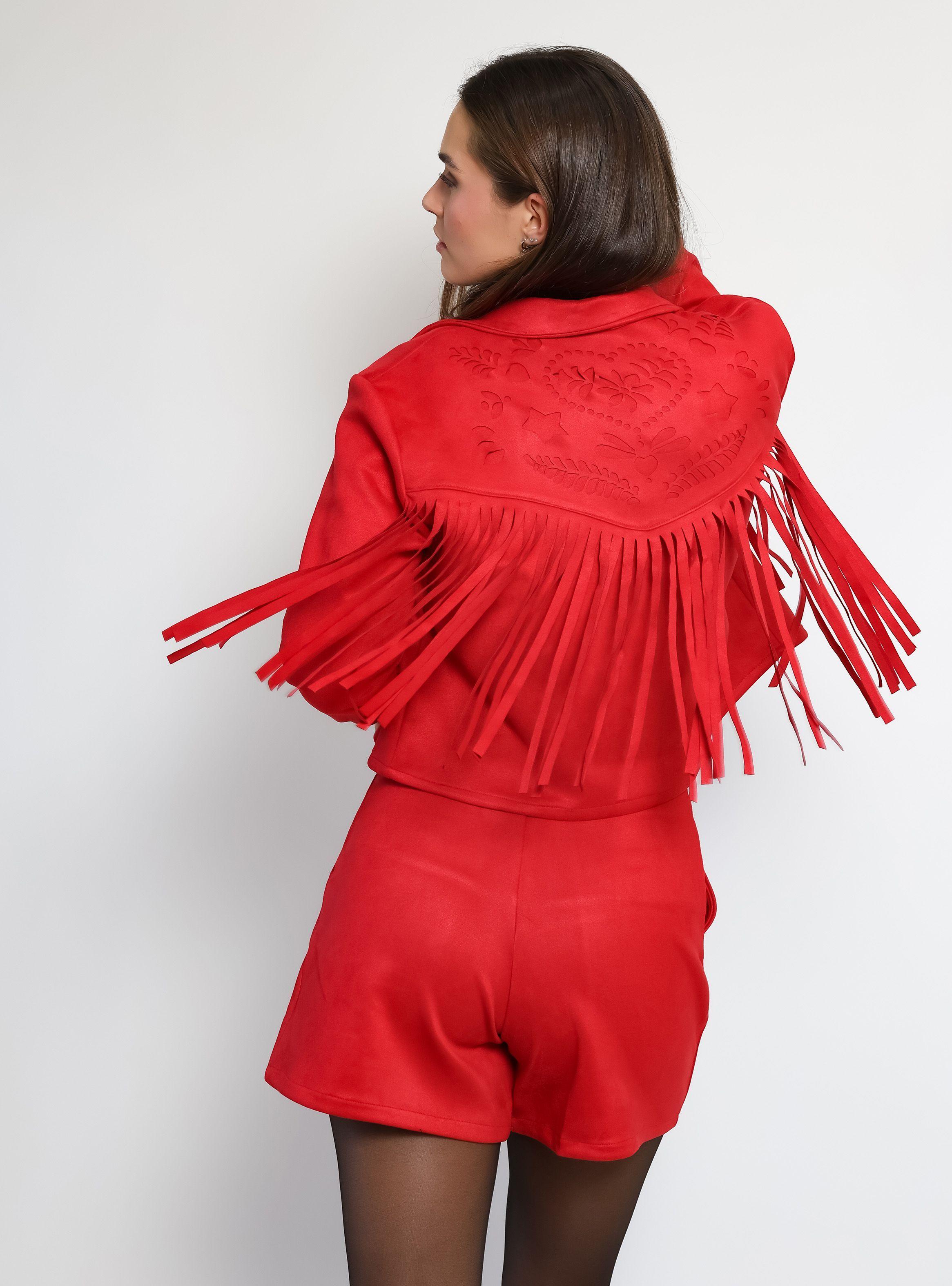 Chaqueta Corta Flecos Rojo Natalia Seguel-3