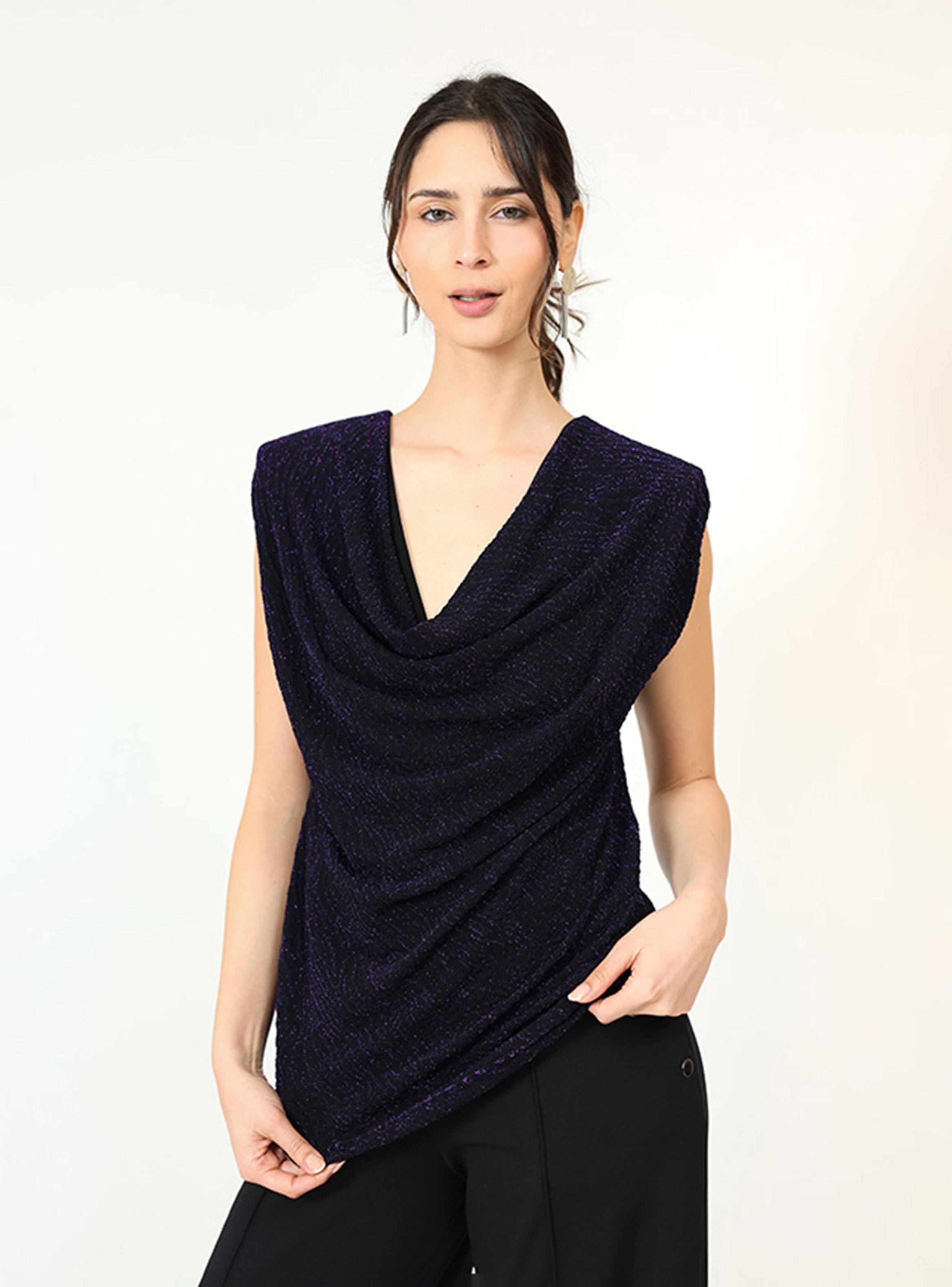 Polera Camile Negro Purpura Brillos Natalia Seguel-3