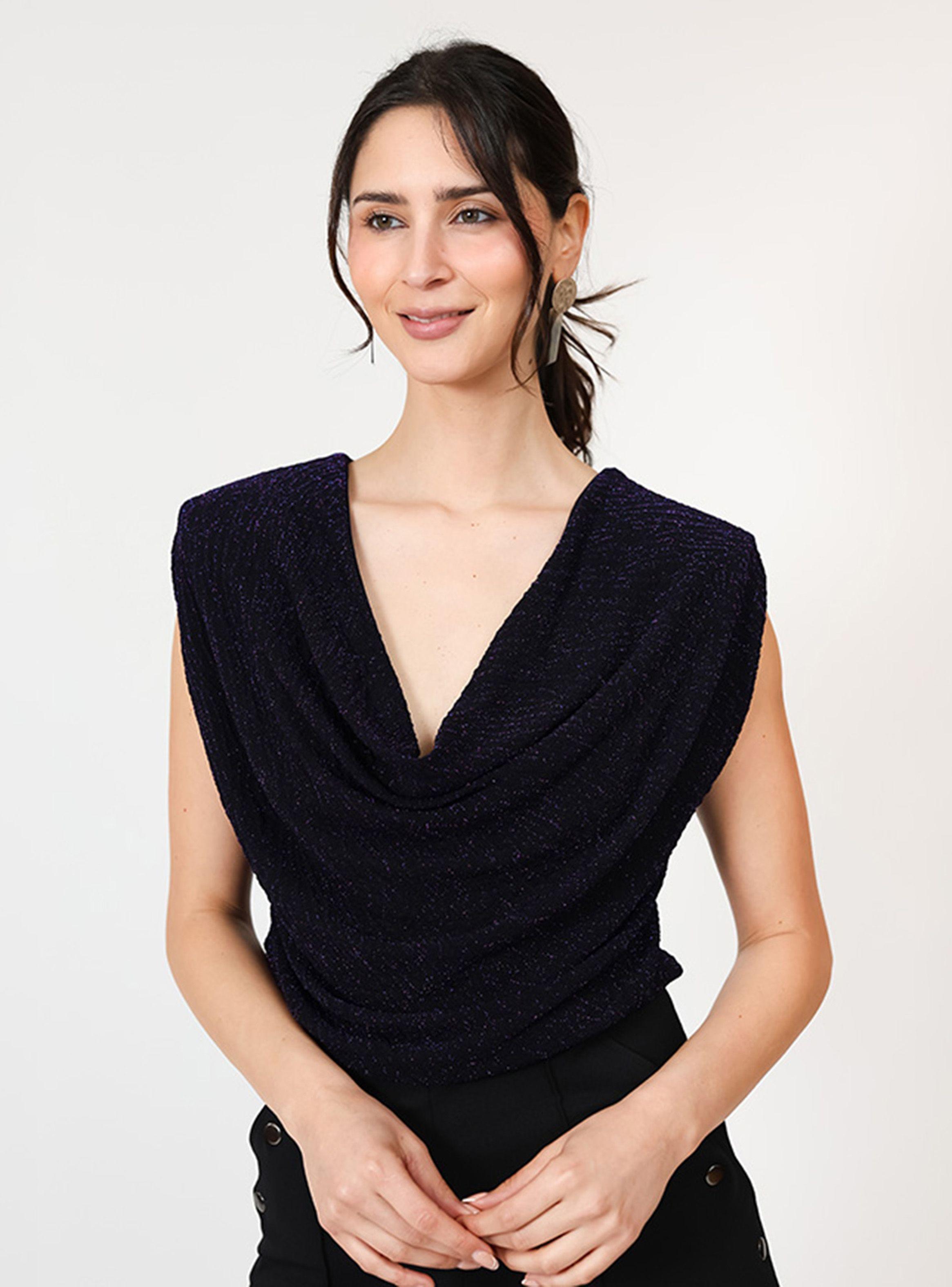 Polera Camile Negro Purpura Brillos Natalia Seguel-4