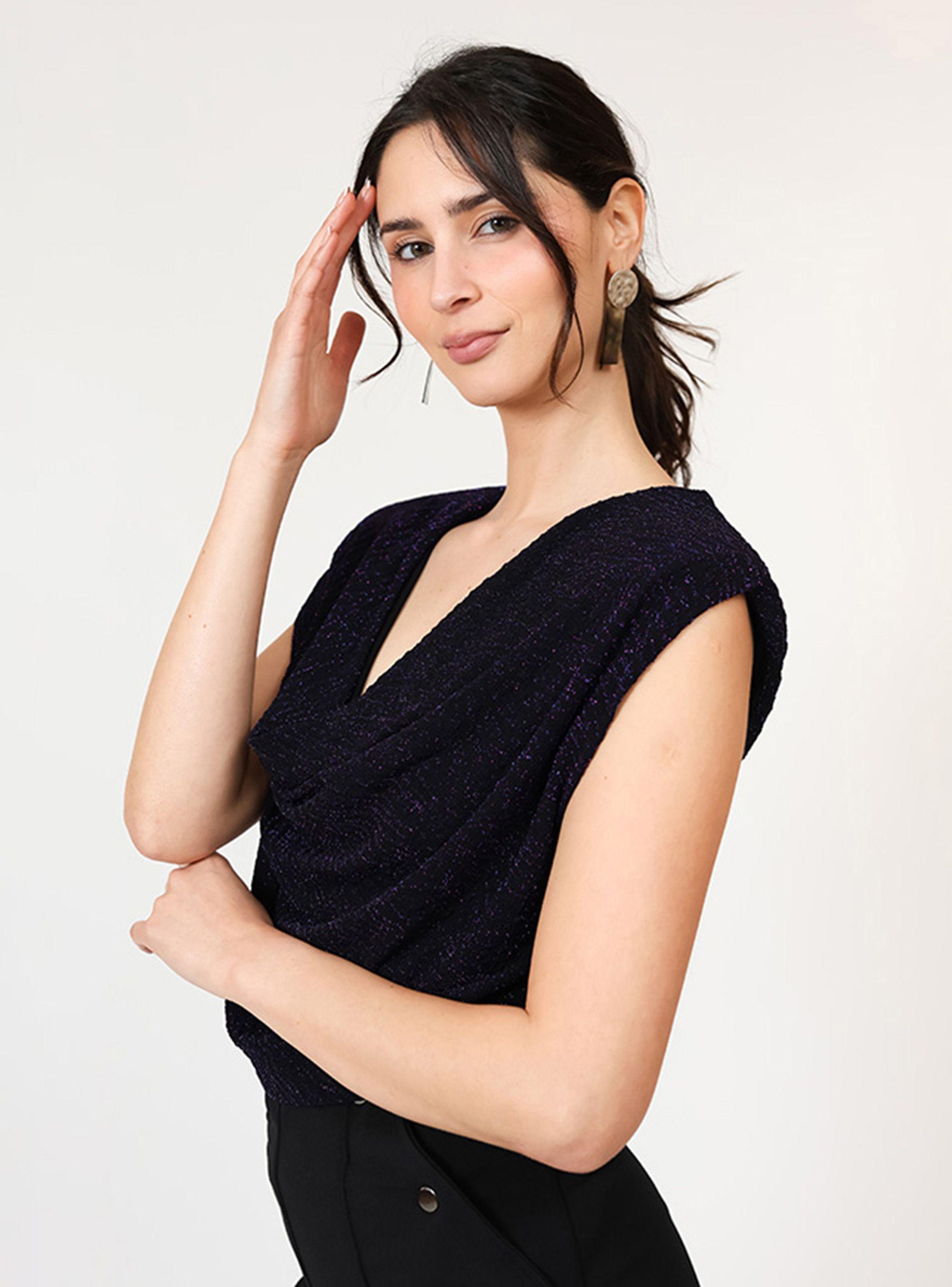 Polera Camile Negro Purpura Brillos Natalia Seguel-5