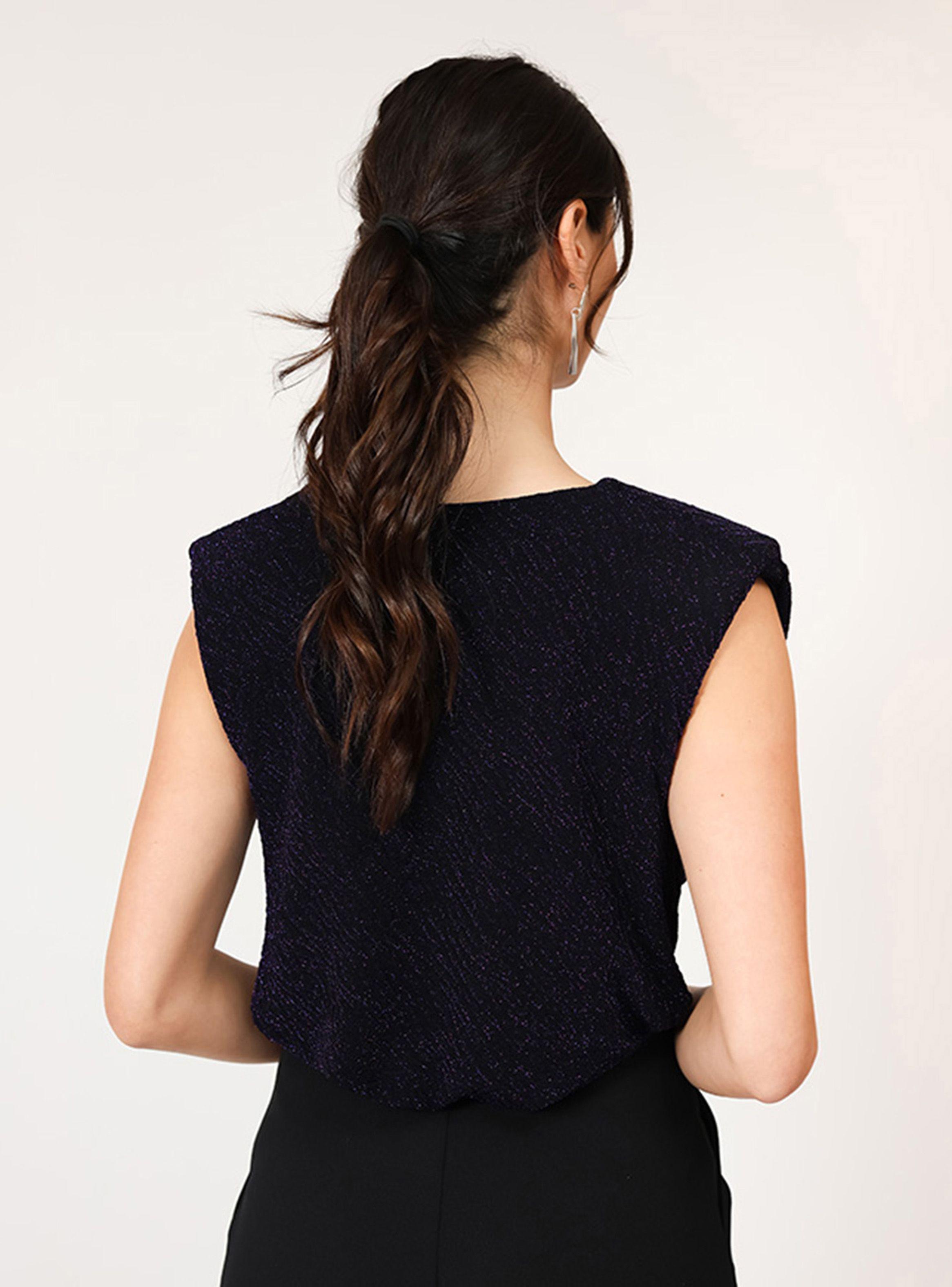 Polera Camile Negro Purpura Brillos Natalia Seguel-6