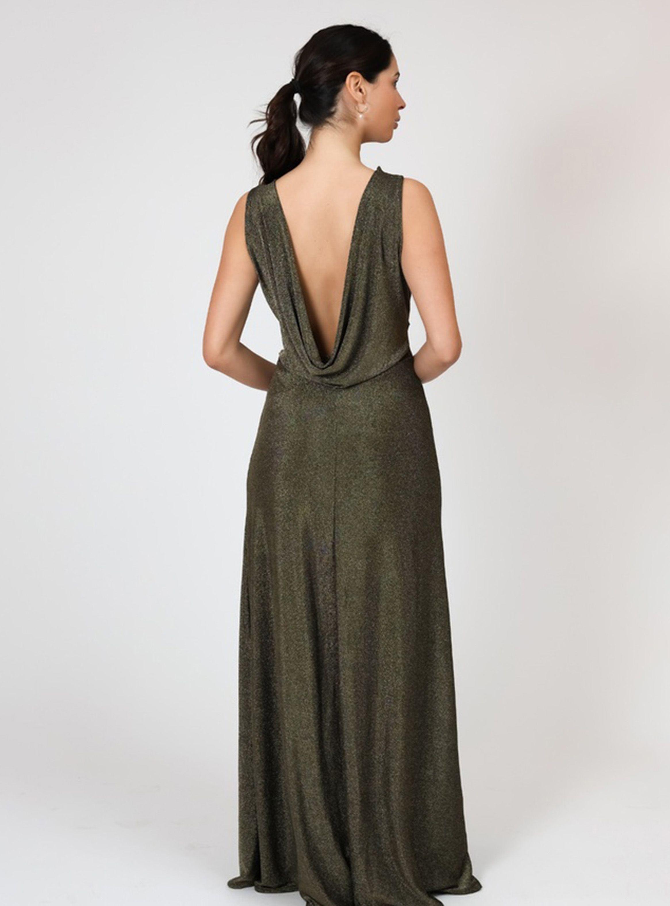 Vestido Drapeado Tajo Negro Dorado Brillos Natalia Seguel-3